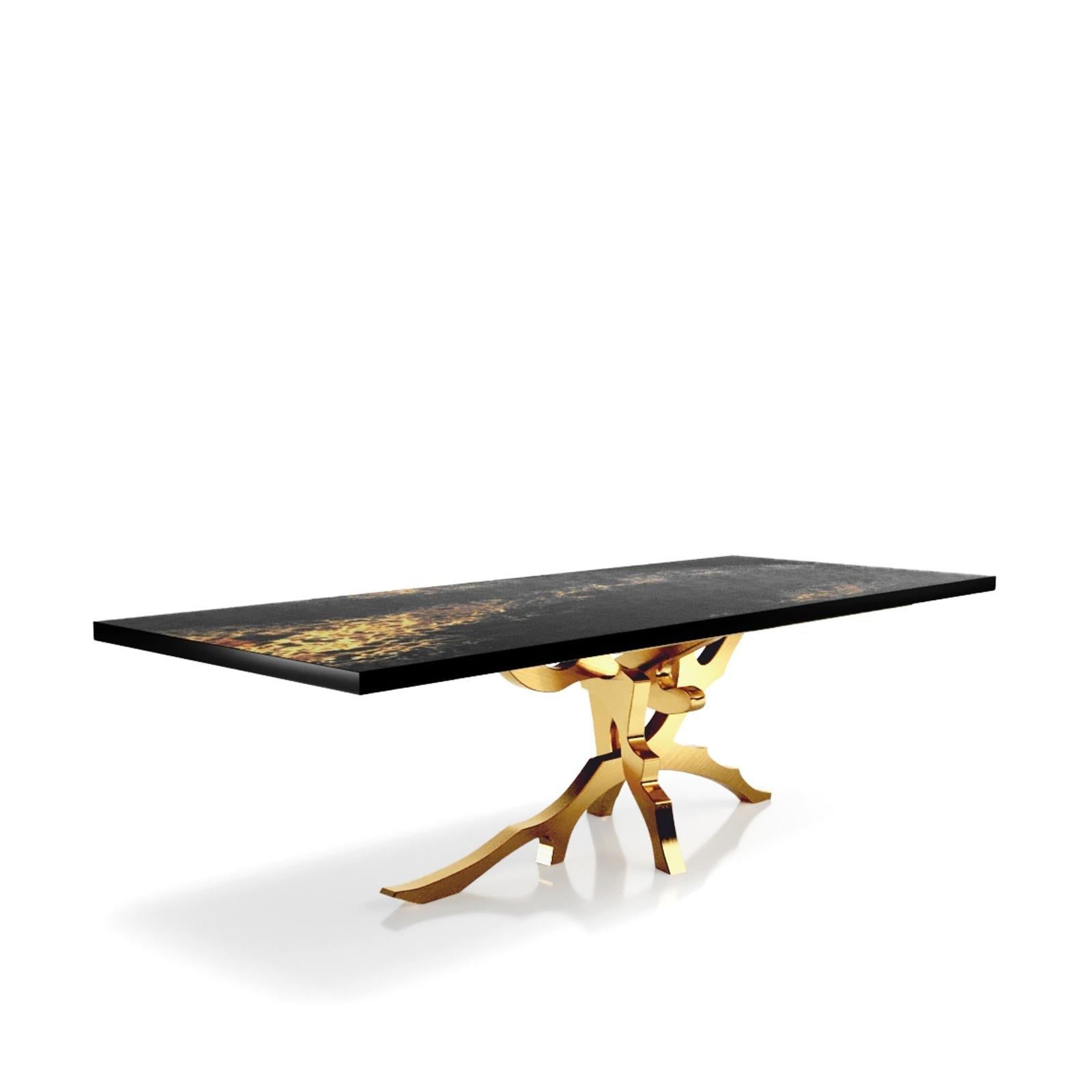 Albero Brushed Titanium Gold Black Art Top Large Dining Table