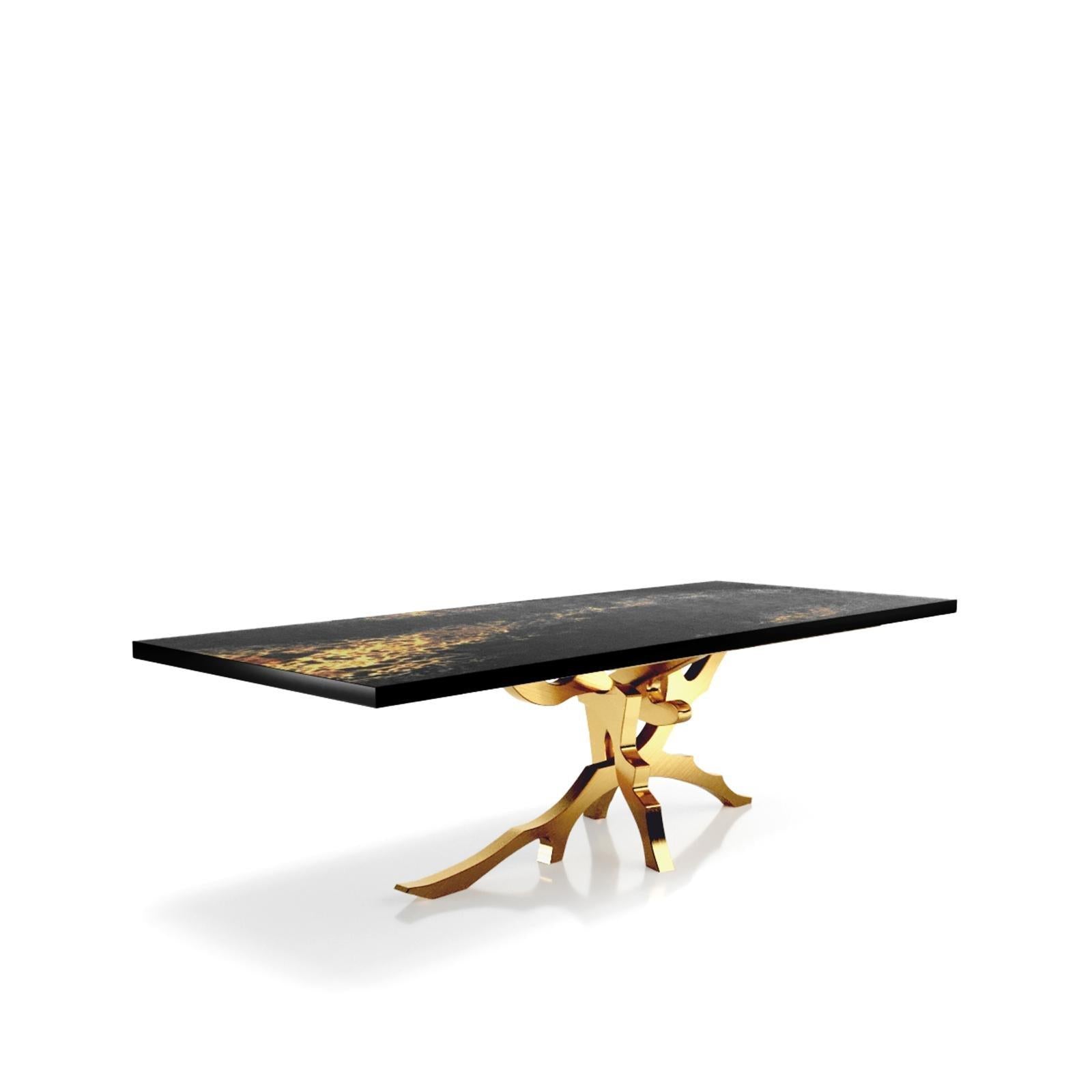 Albero Brushed Titanium Gold Black Art Top Small Dining Table