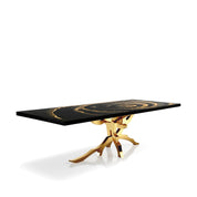 Albero Brushed Titanium Gold Black Fiore Top Large Dining Table