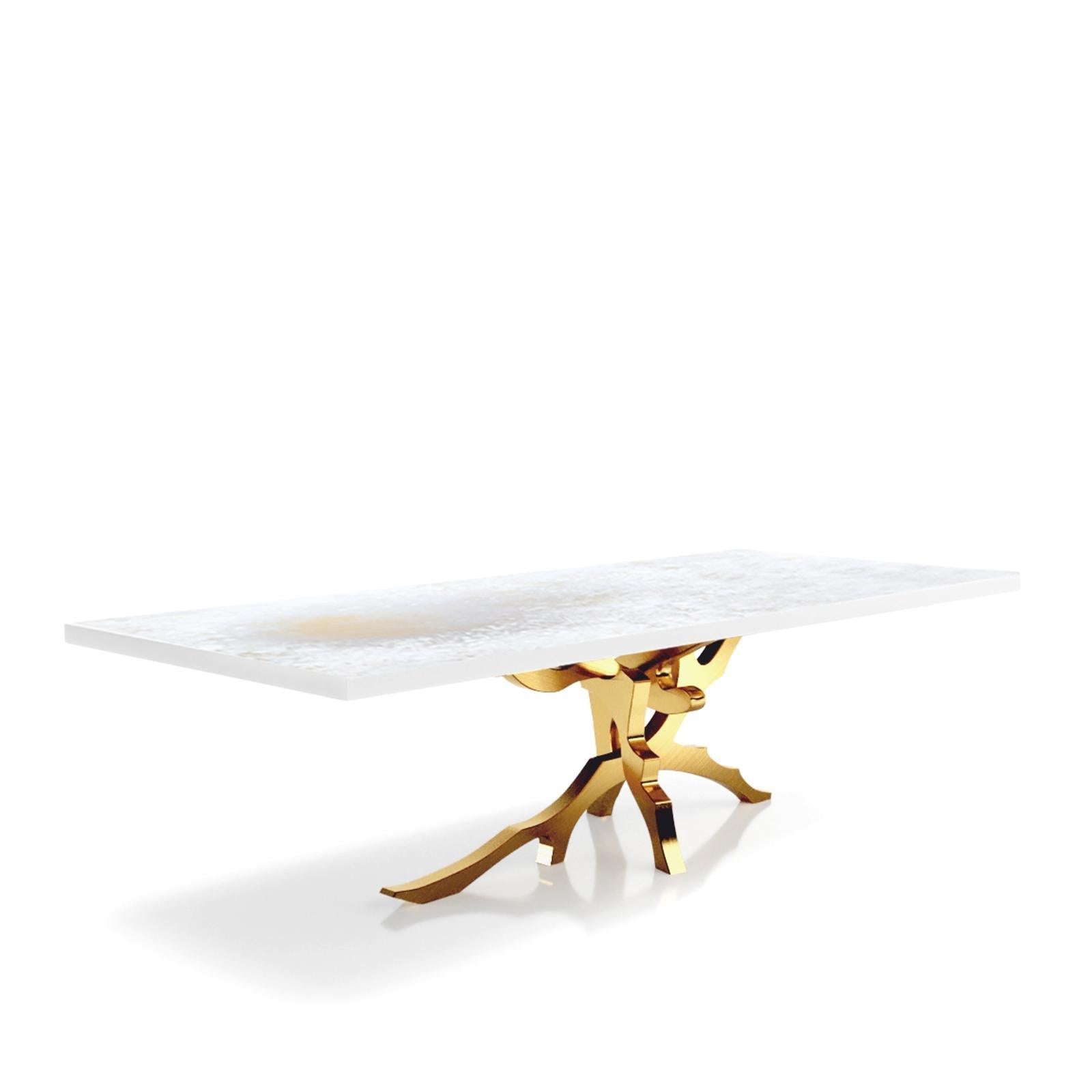 Albero Brushed Titanium Gold White Art Top Large Dining Table