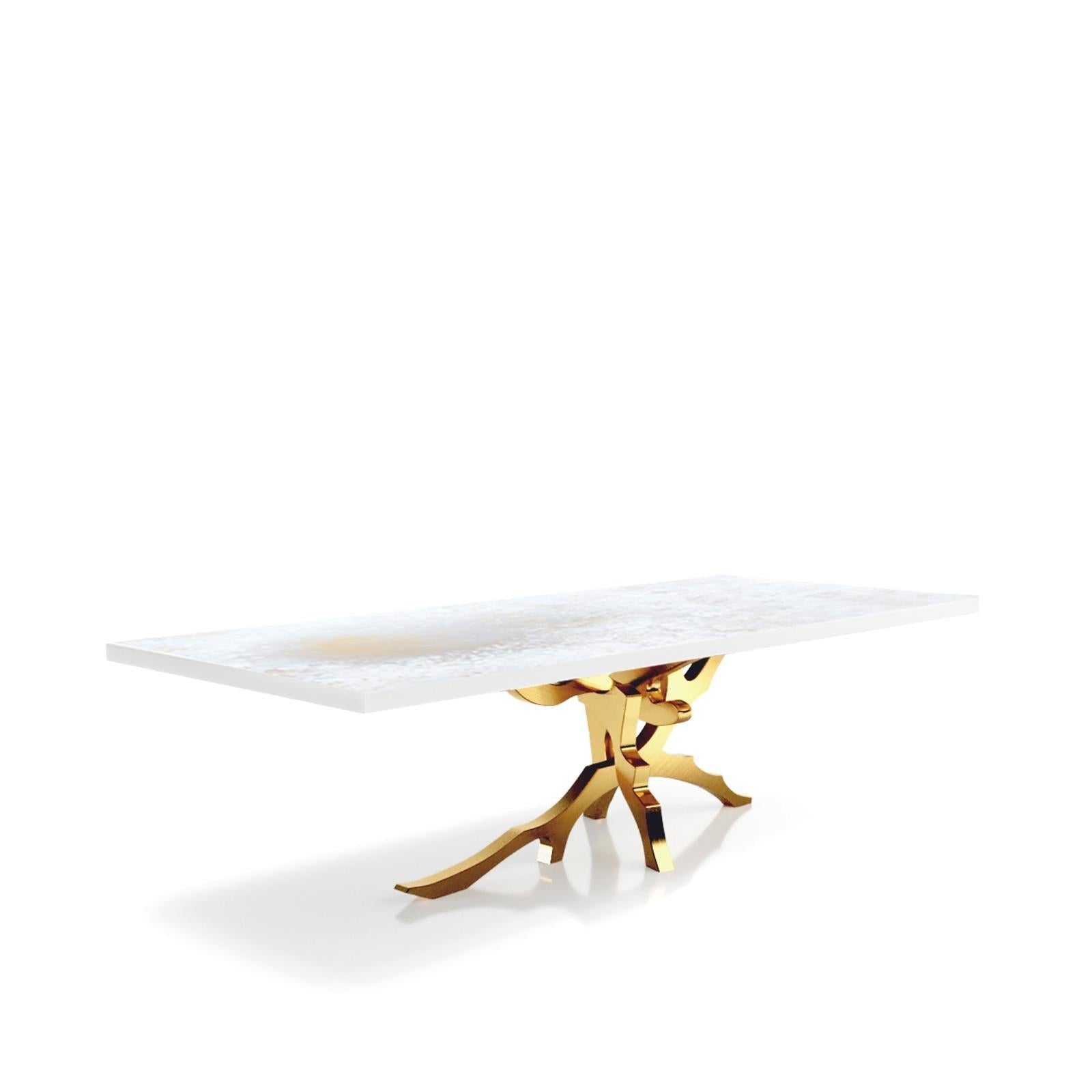 Albero Brushed Titanium Gold White Art Top Small Dining Table