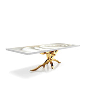 Albero Brushed Titanium Gold White Fiore Top Large Dining Table