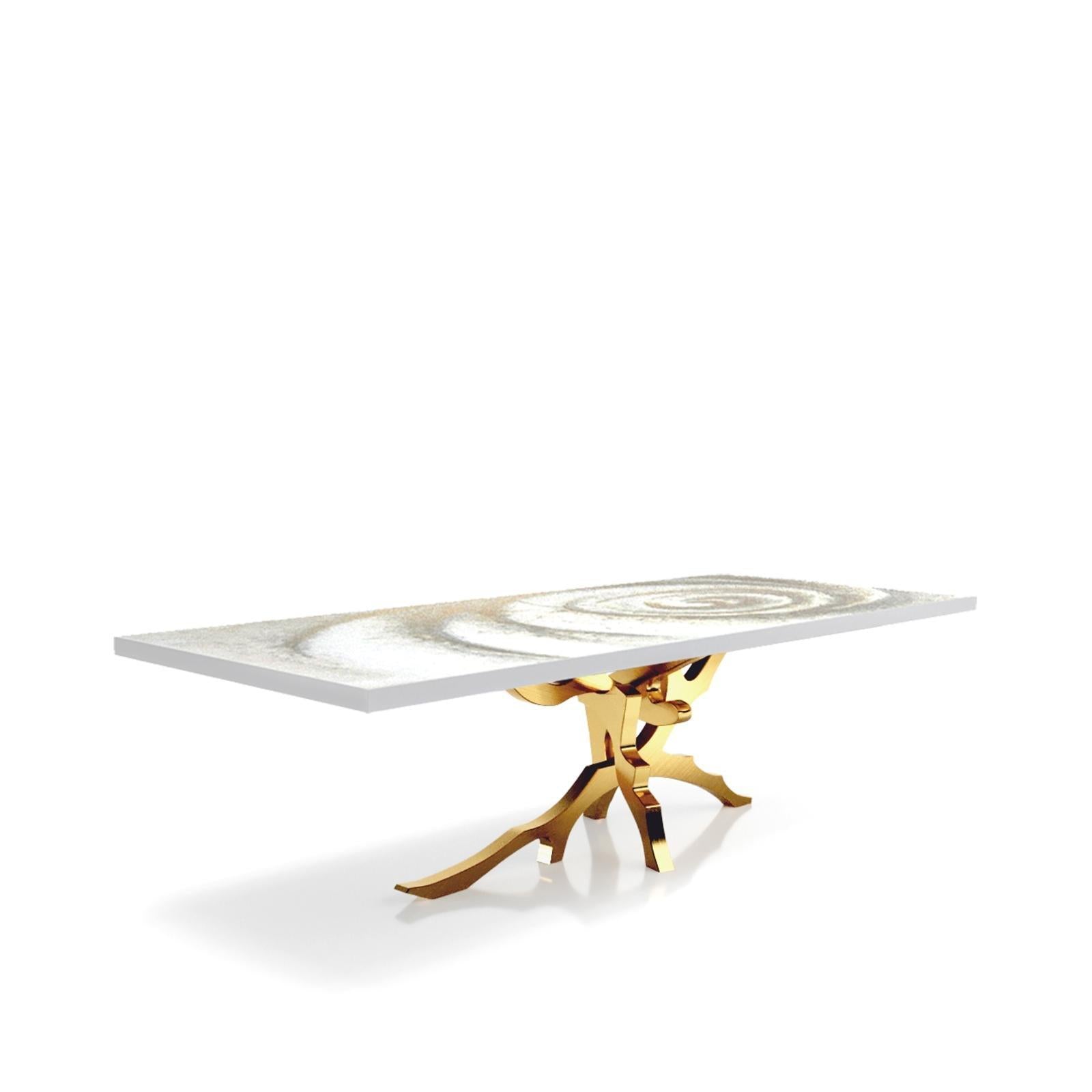 Albero Brushed Titanium Gold White Fiore Top Small Dining Table