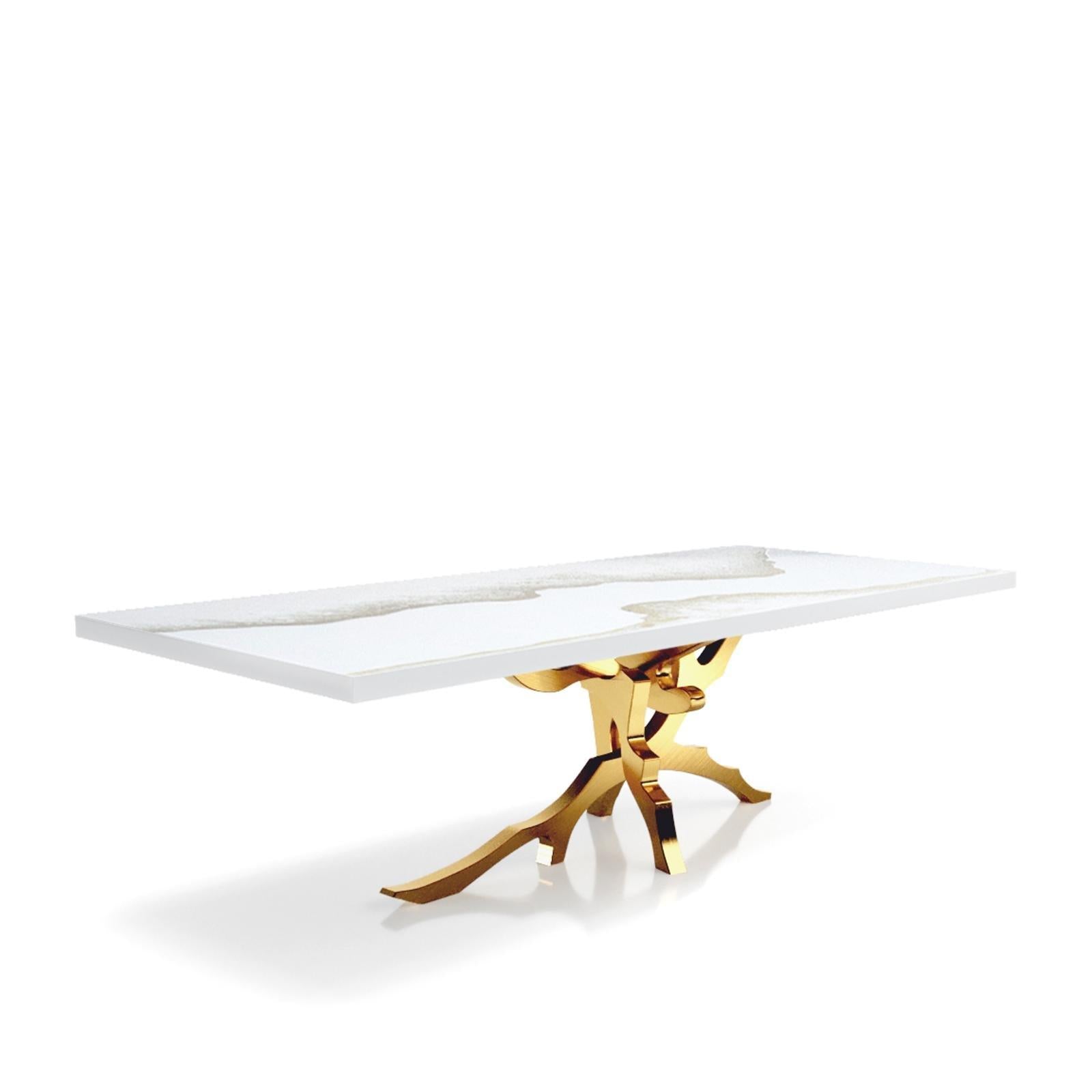 Albero Brushed Titanium Gold White Mountain Top Large Dining Table