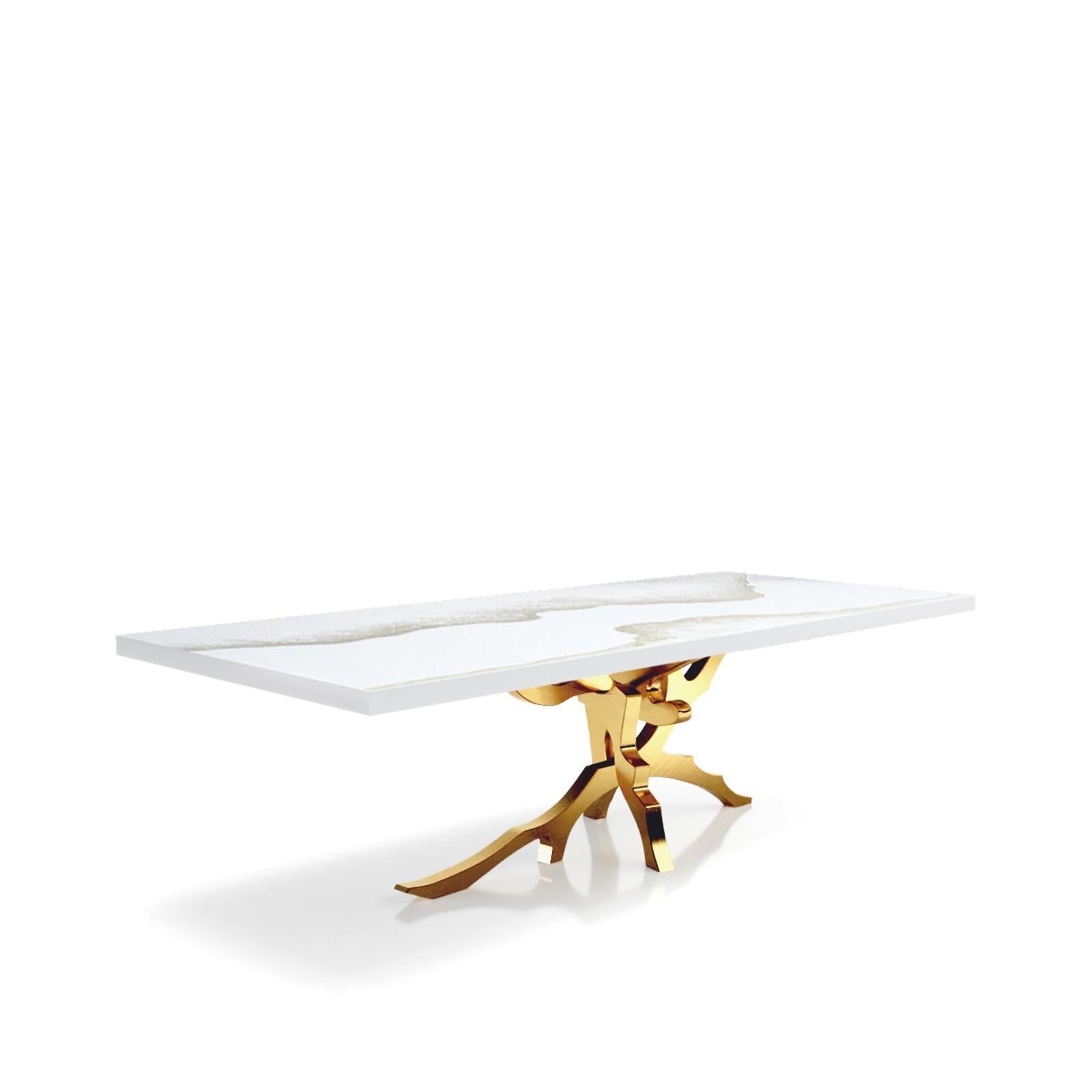 Albero Brushed Titanium Gold White Mountain Top Small Dining Table