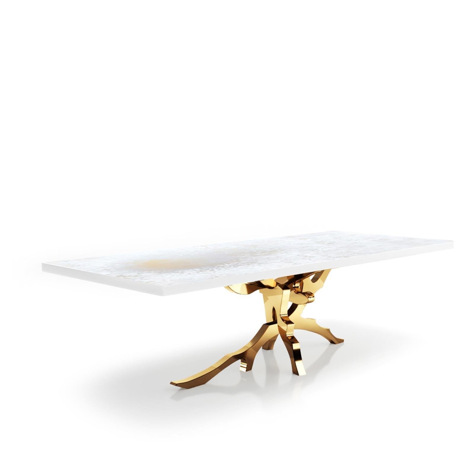 Albero Titanium Gold White Art Top Large Dining Table