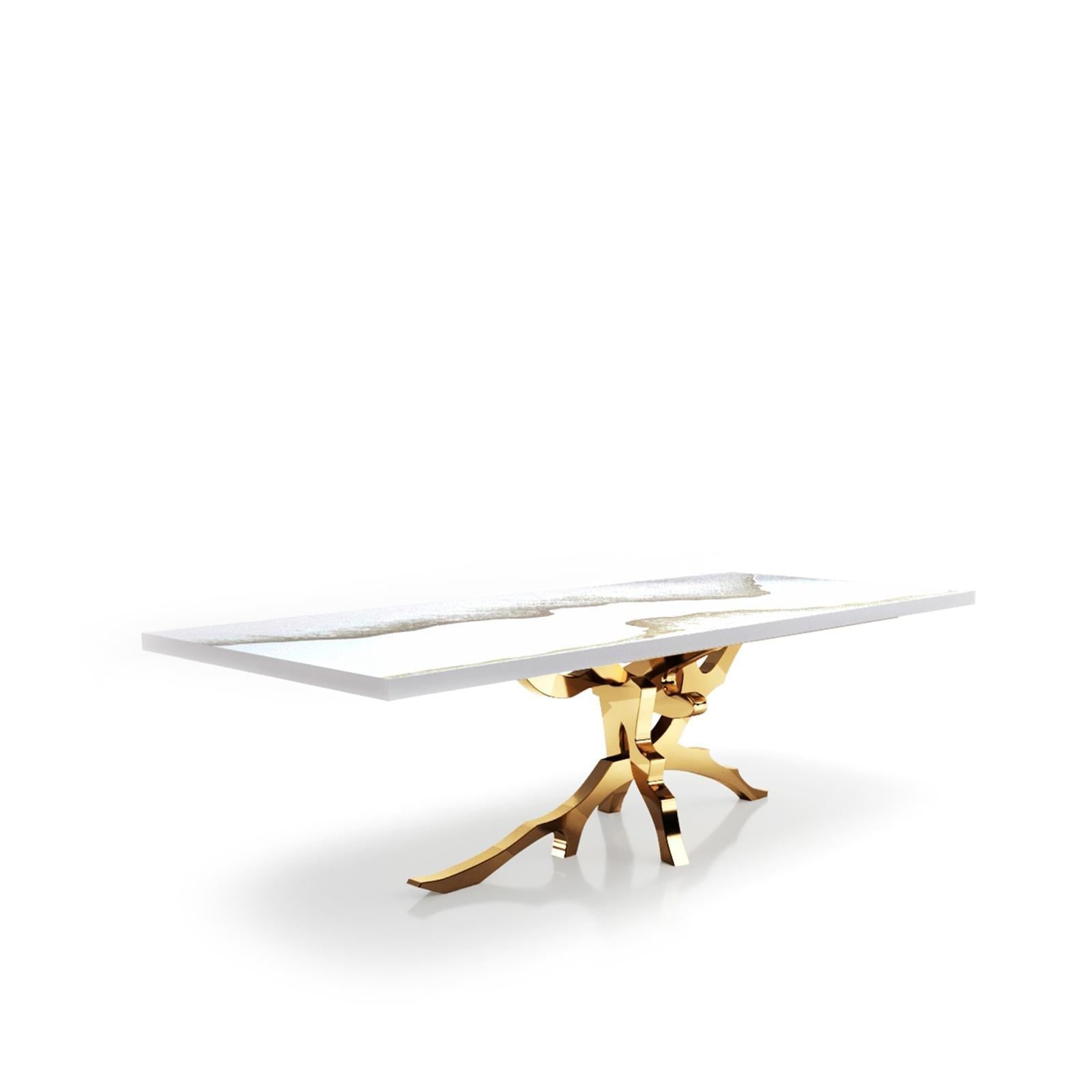 Albero Titanium Gold White Mountain Top Small Dining Table