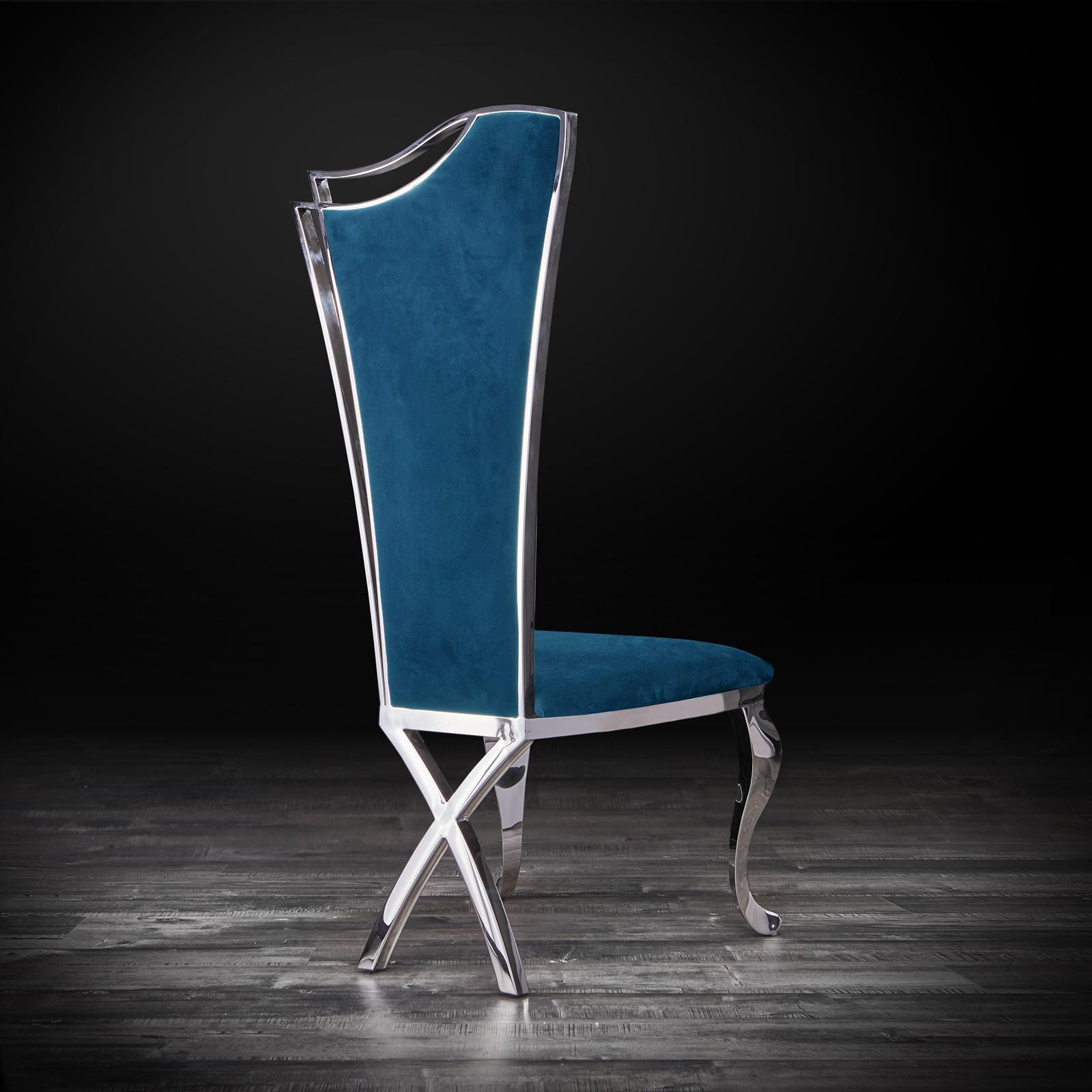 belladonna silver dark blue velvet allamoda dining chair