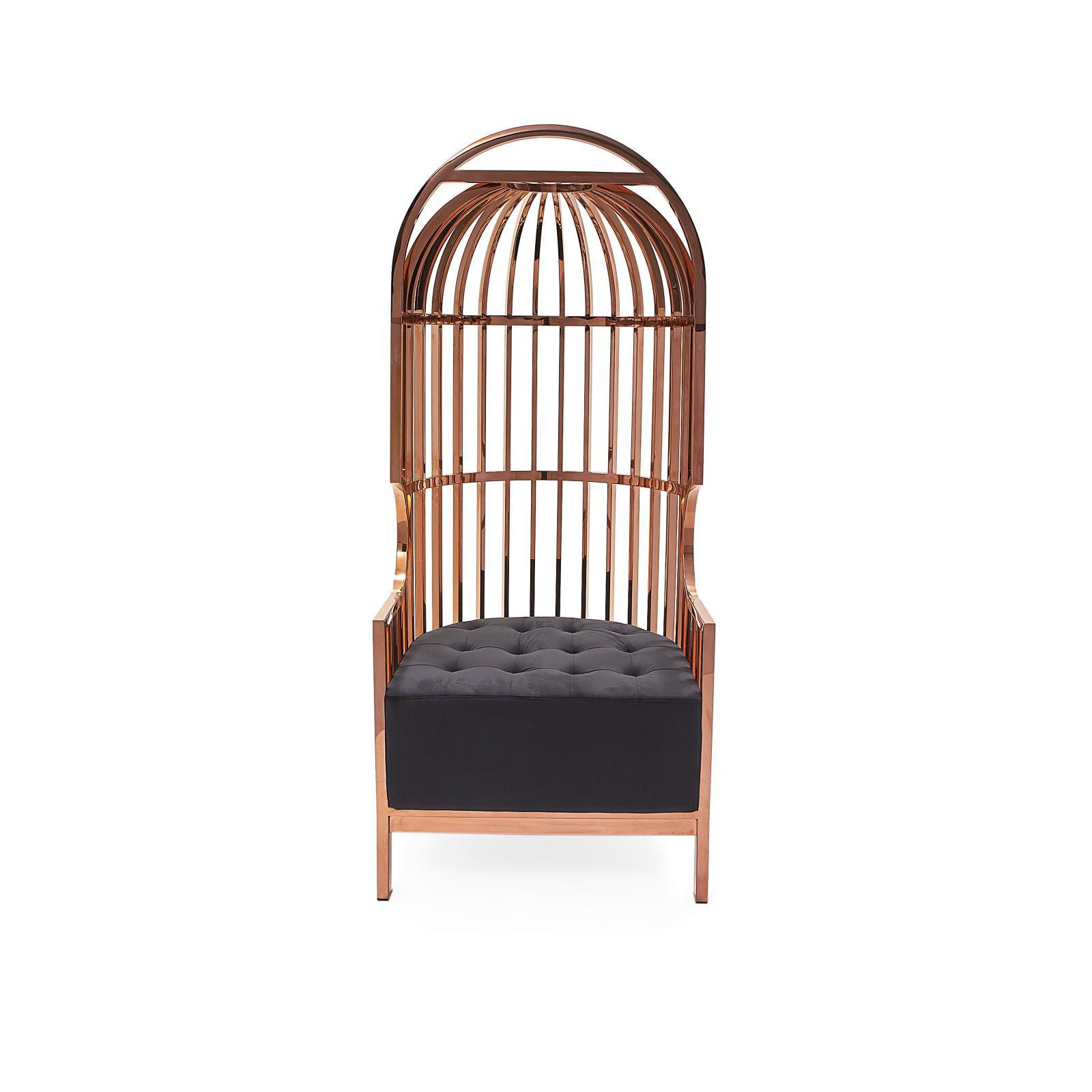 Cage Rose Gold Black Accent Chair