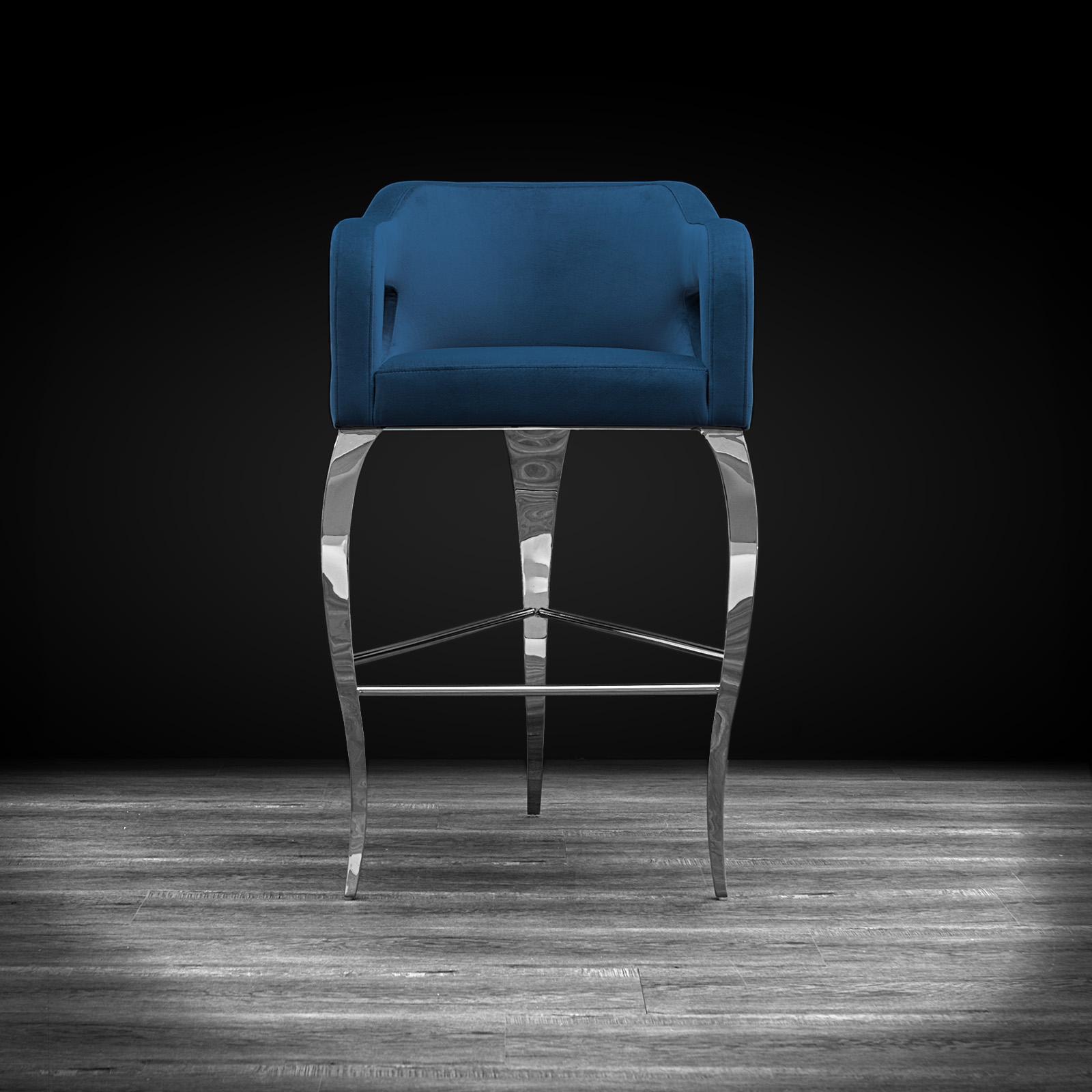 caprice silver dark blue modern bar stool