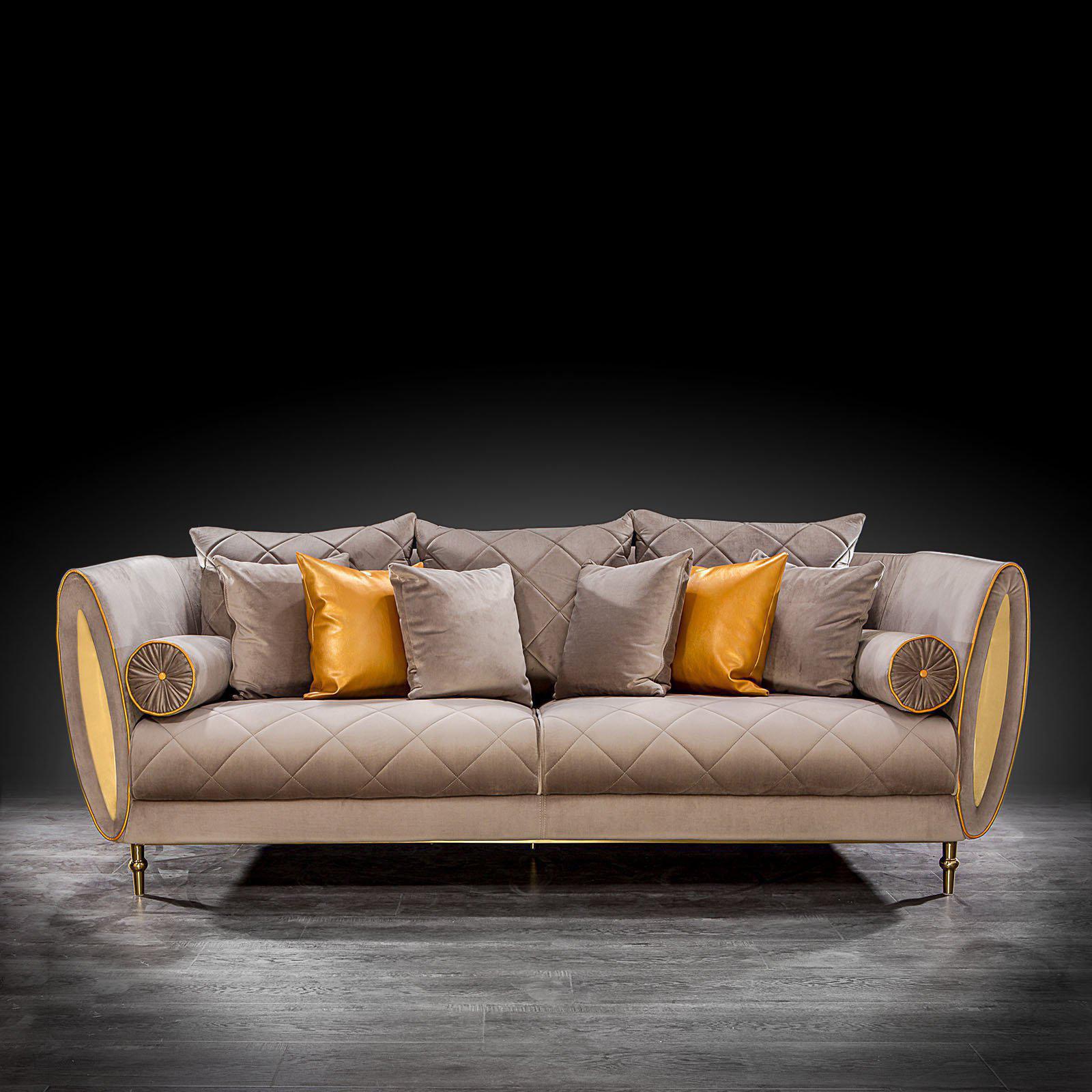 cerchio gold taupe modern sofa set