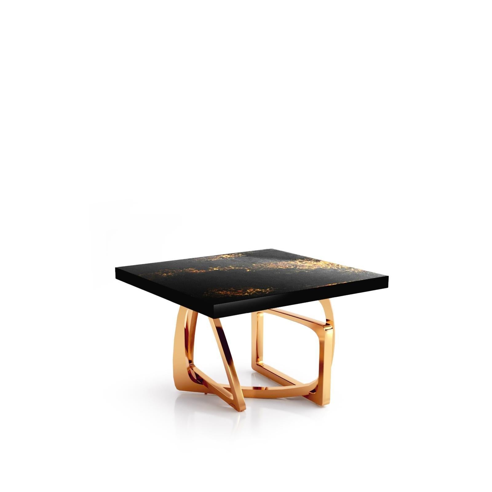 Flow Rose Gold Black Art Top Large End Table