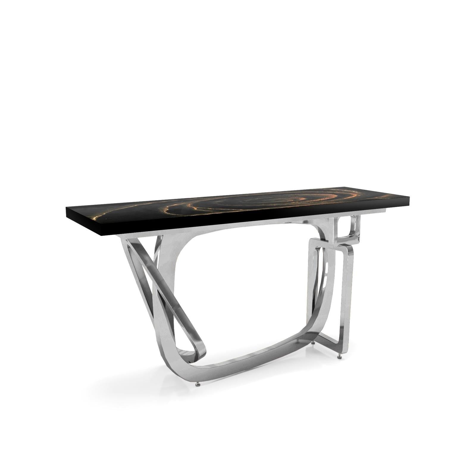 flow silver black fiore large console table