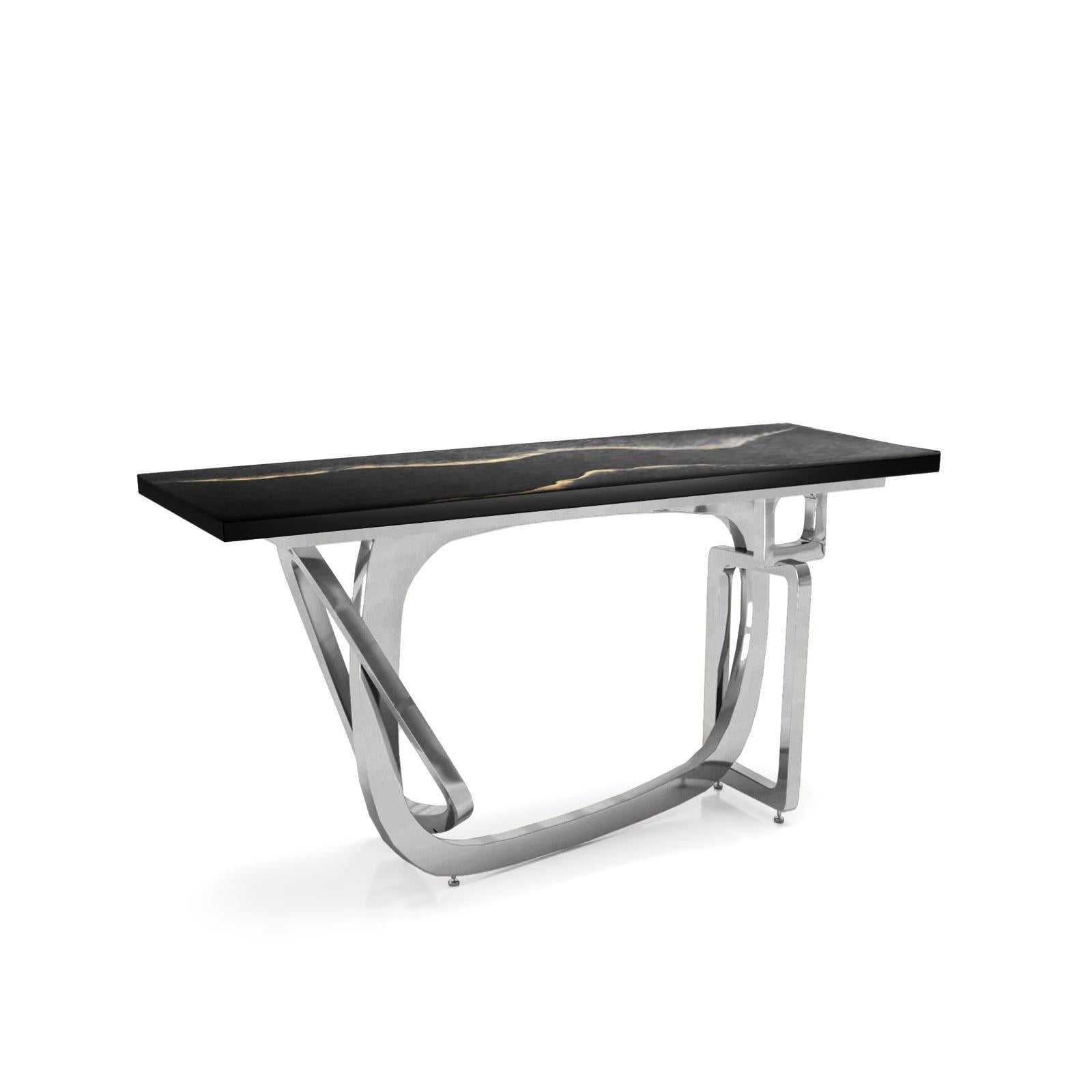 flow silver black mountain large console table