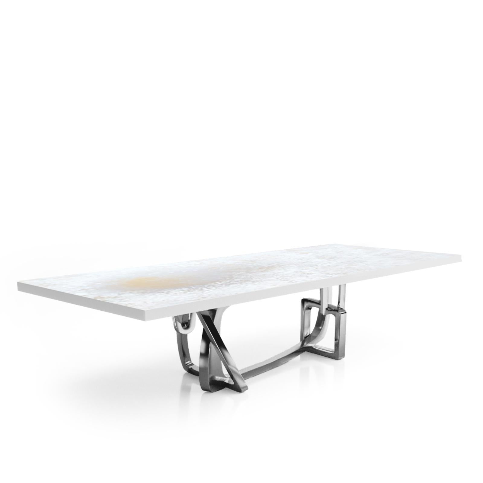 Flow Silver White Art Top Large Dining Table