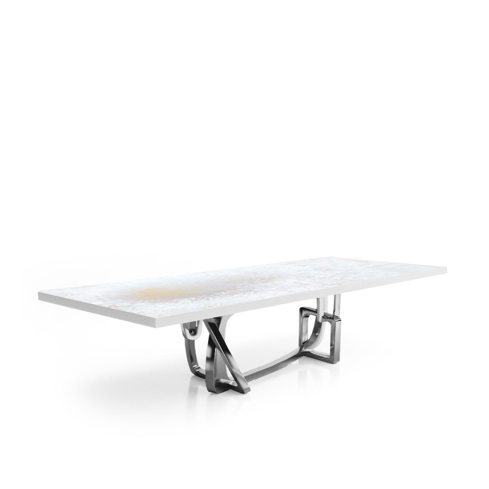 Flow Silver White Art Top Small Dining Table