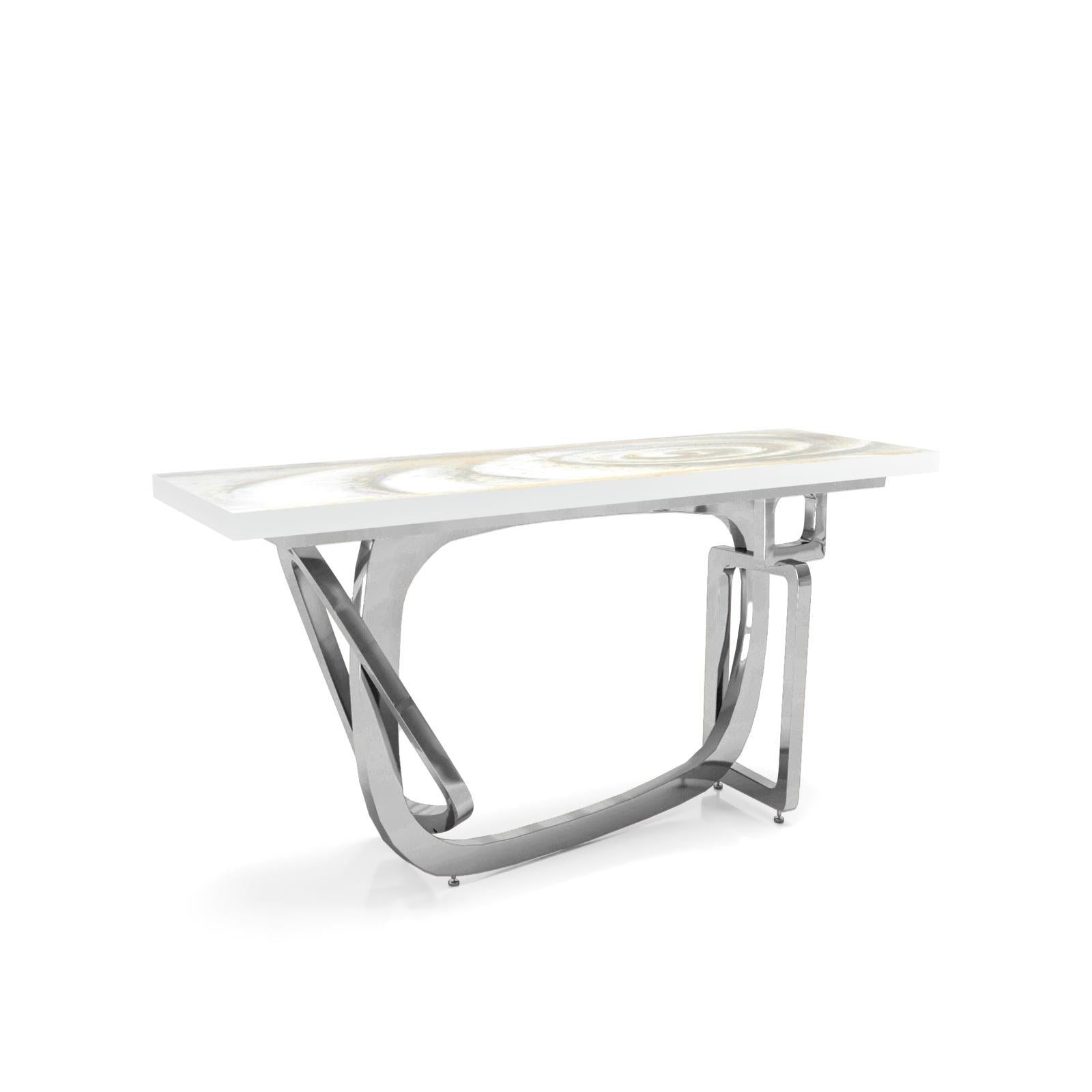 flow silver white fiore large console table