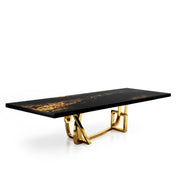 Flow Titanium Gold Black Art Top Large Dining Table