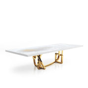 Flow Titanium Gold White Art Top Large Dining Table