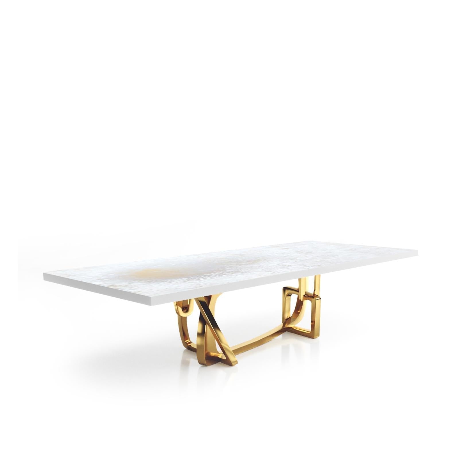 Flow Titanium Gold White Art Top Small Dining Table