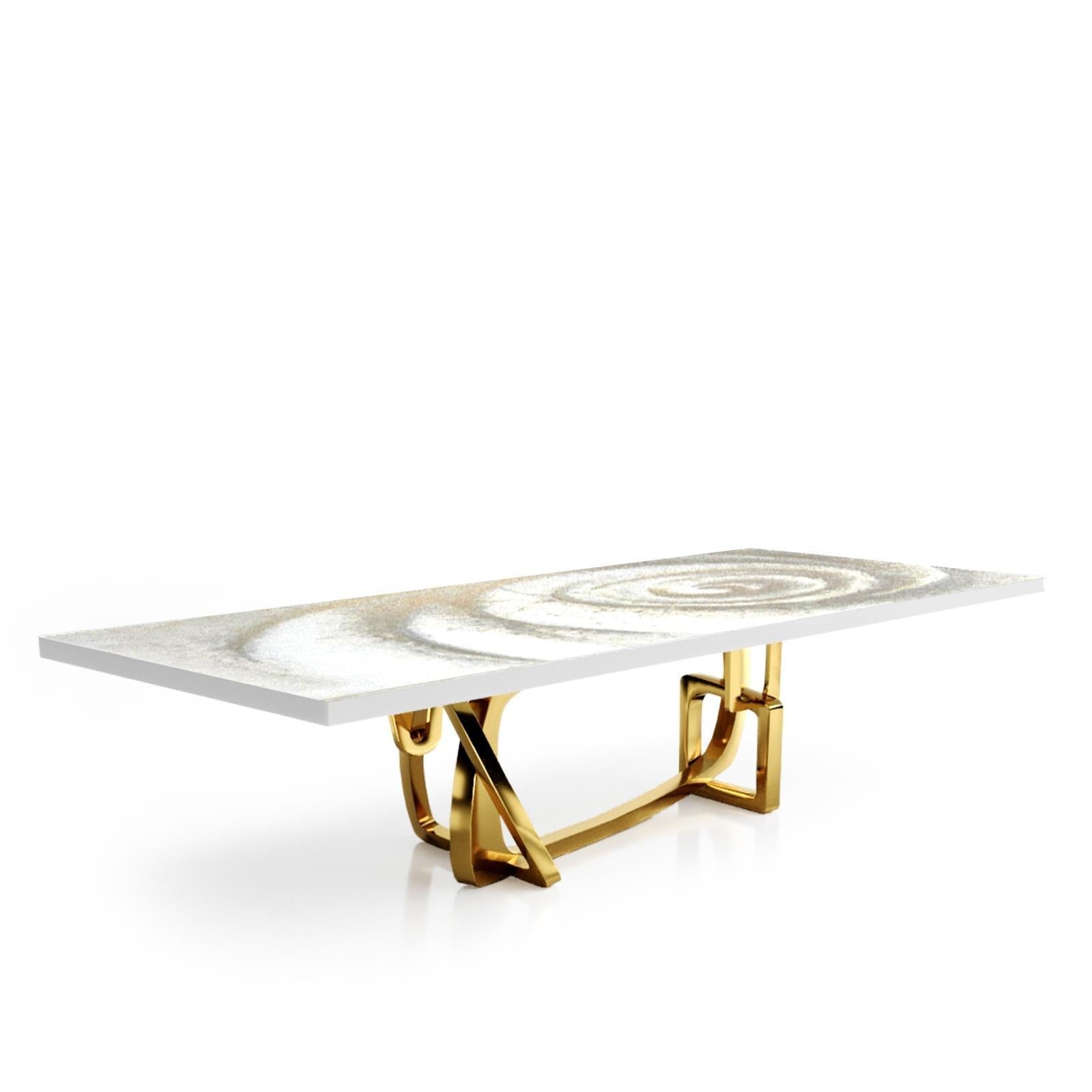 Flow Titanium Gold White Fiore Top Large Dining Table