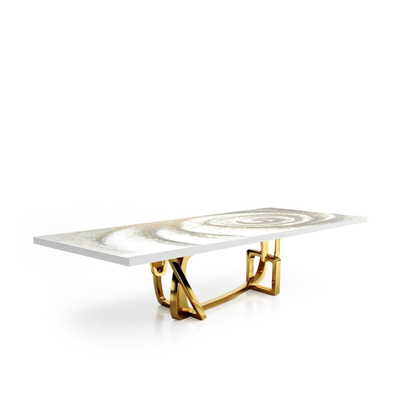 Flow Titanium Gold White Fiore Top Small Dining Table