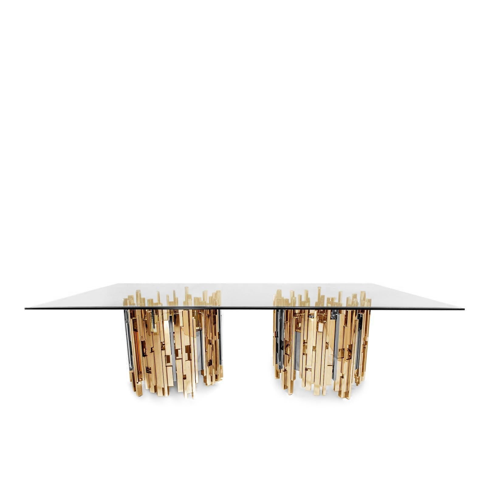 Illusion Rectangular Titanium Gold Dining Table