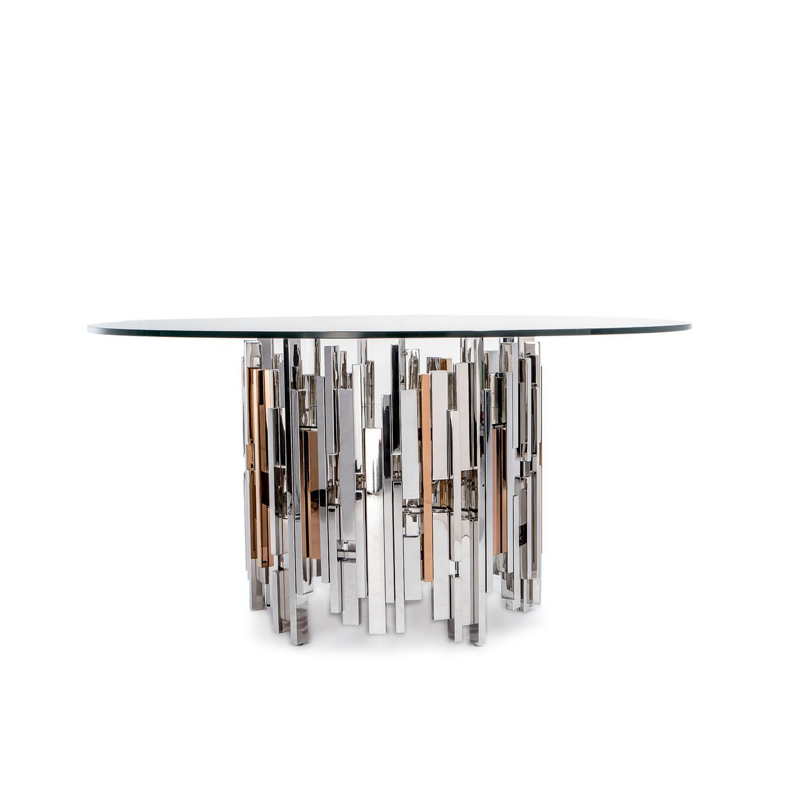 illusion round silver allamoda 7 dining table