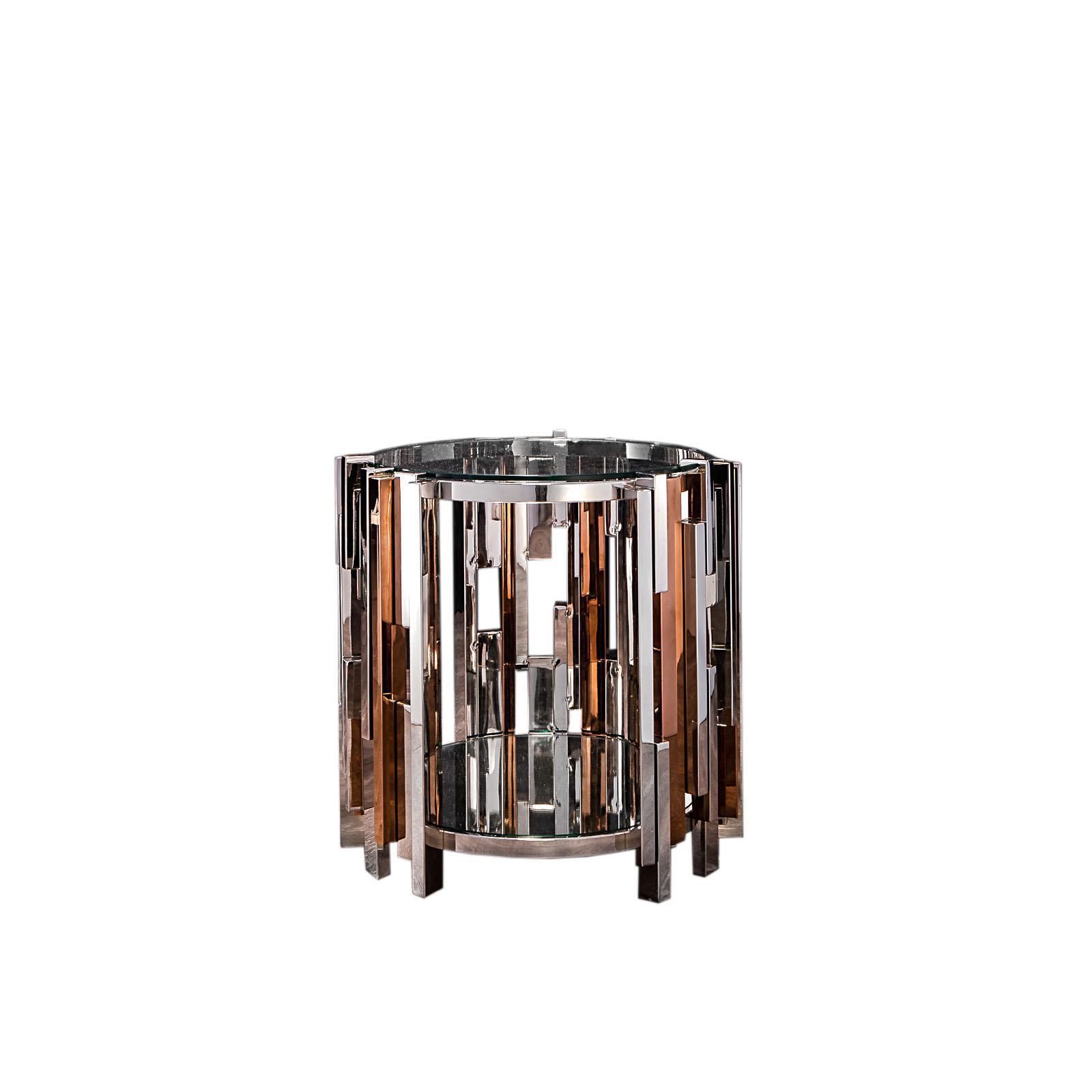 illusion round silver end table