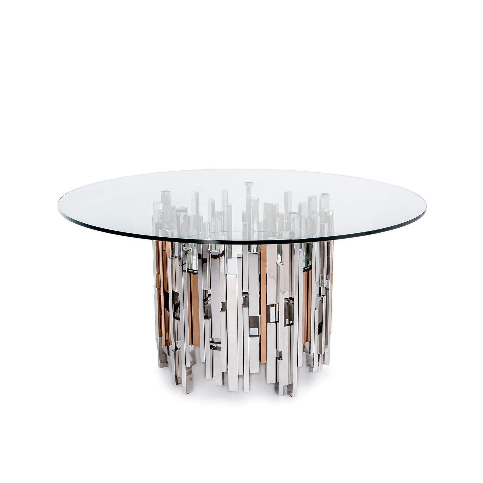 illusion round silver modern 7 dining table