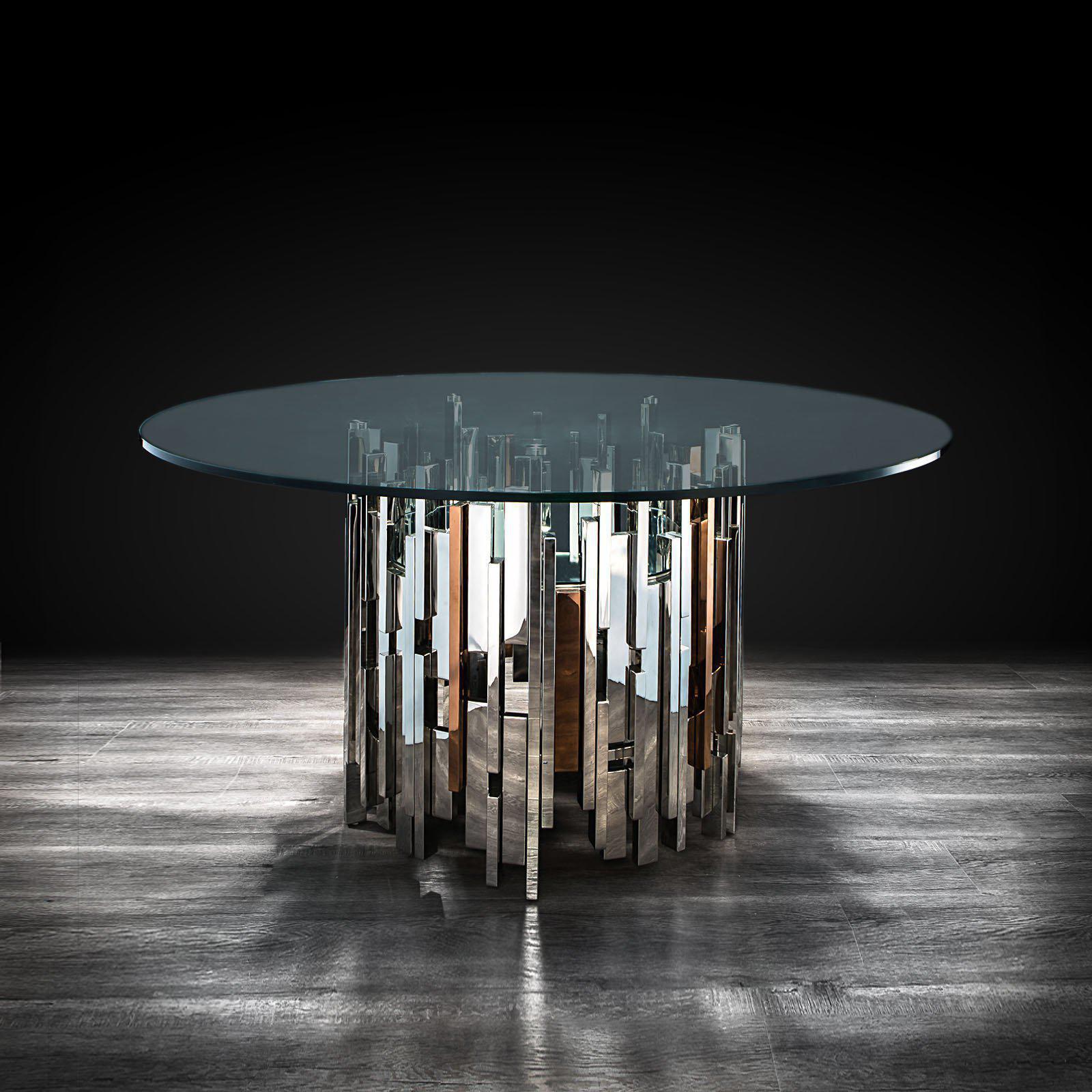 illusion round silver modern dining table