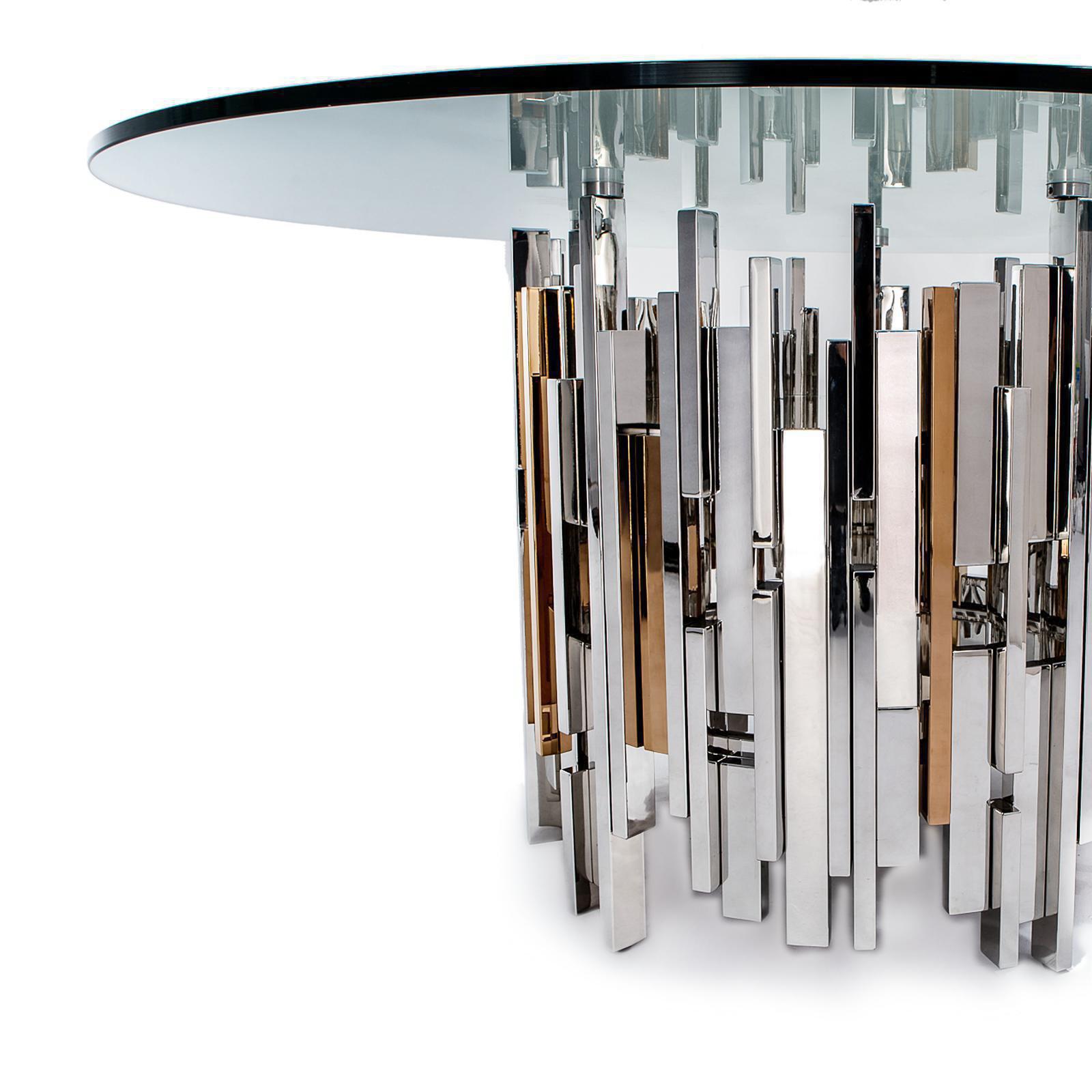 illusion round silver stylish 7 dining table