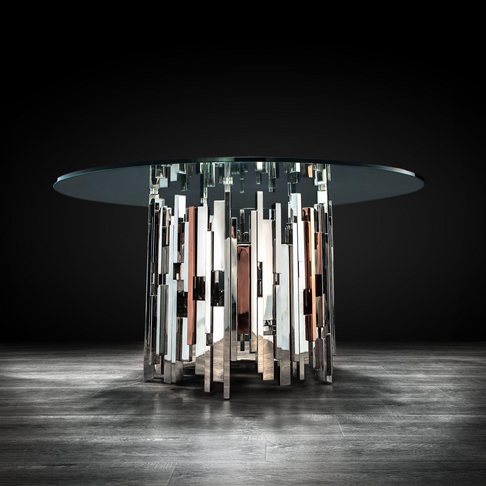 illusion round silver stylish dining table