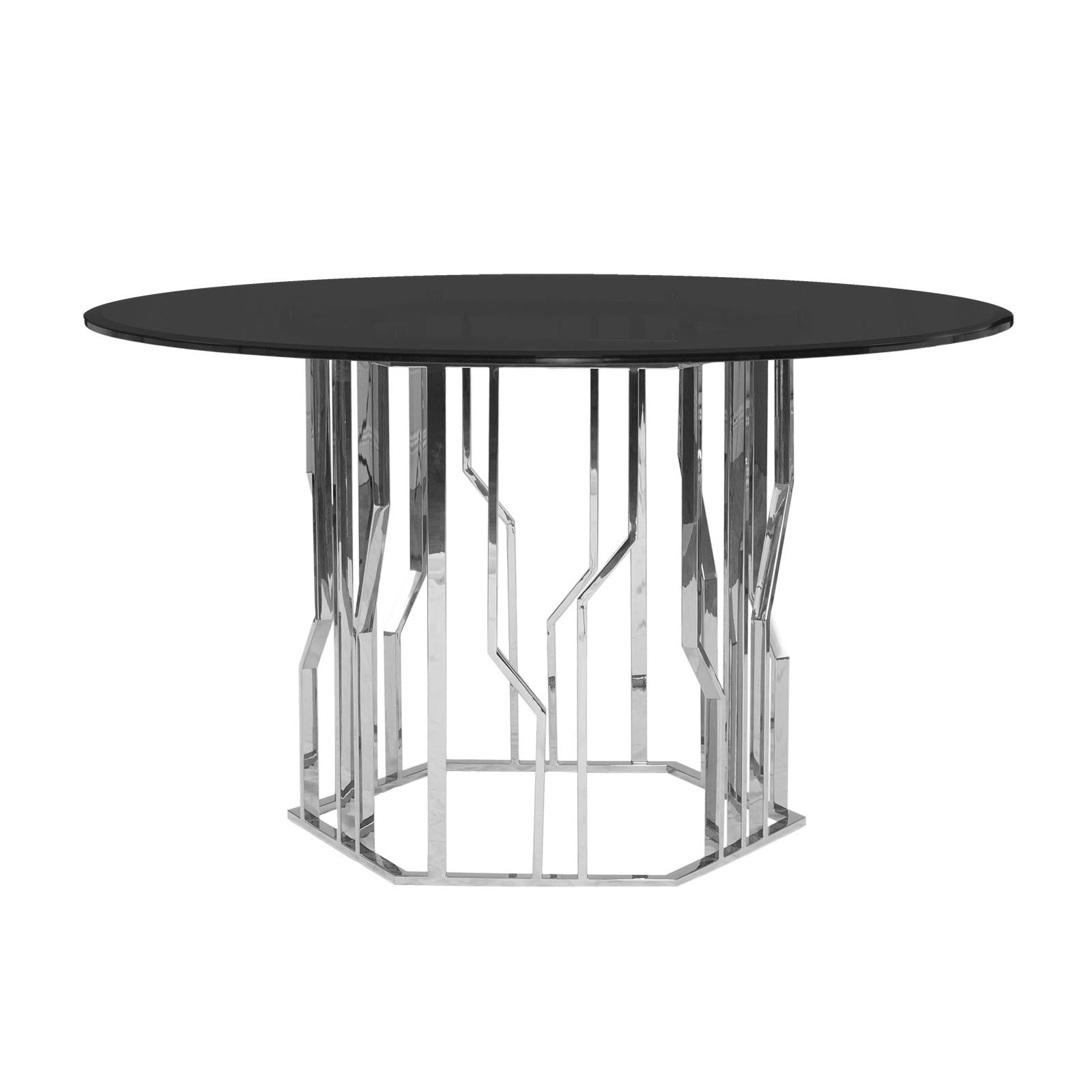 lorensia silver rnd black dining table