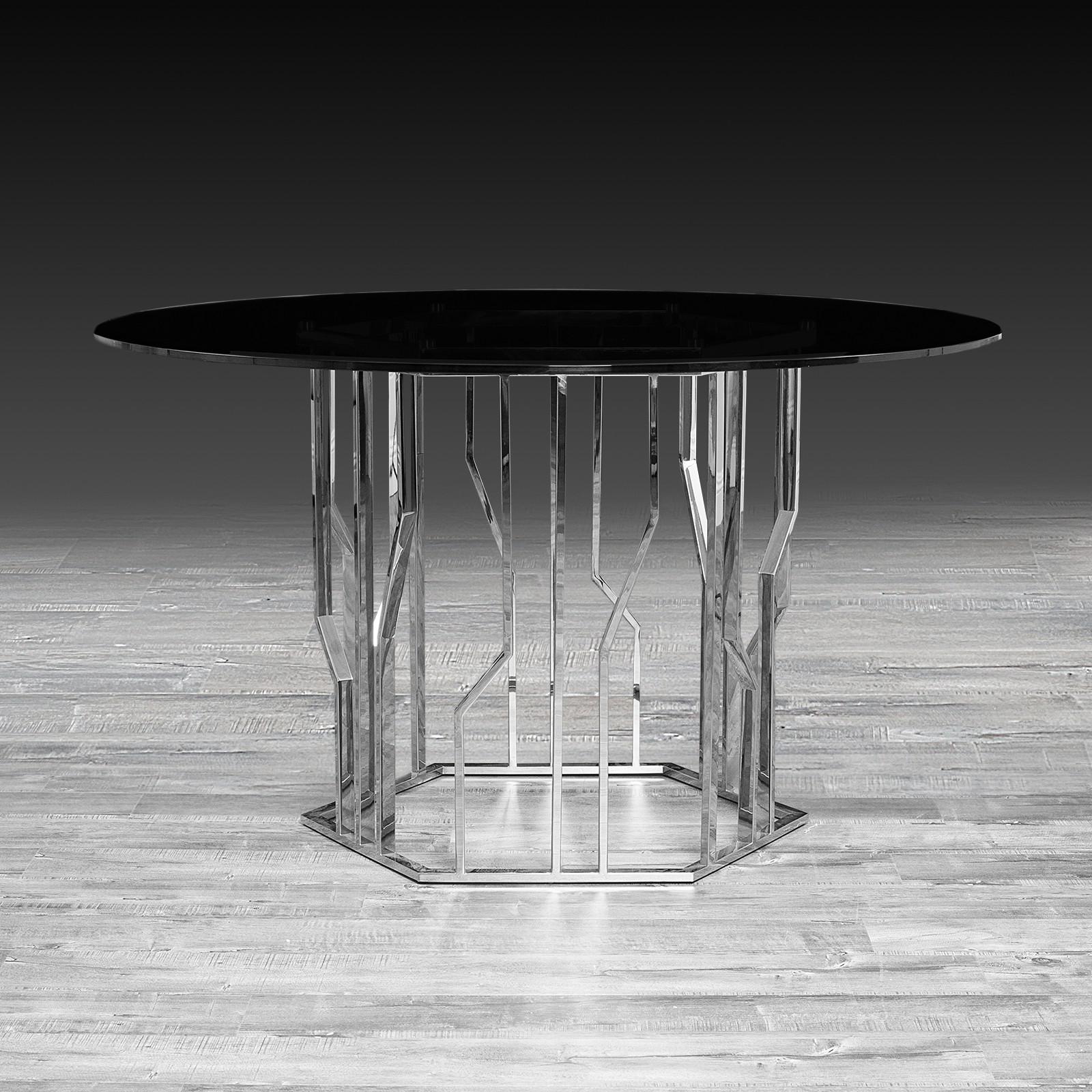 lorensia silver rnd black modern dining table