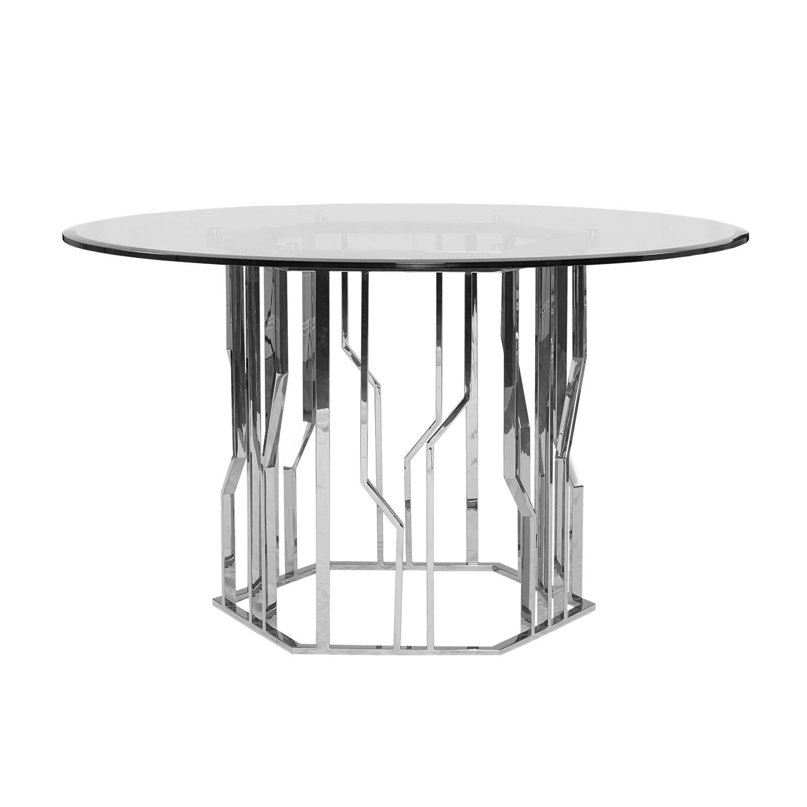 lorensia silver rnd glass dining table