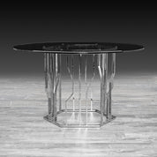 lorensia silver rnd glass modern dining table