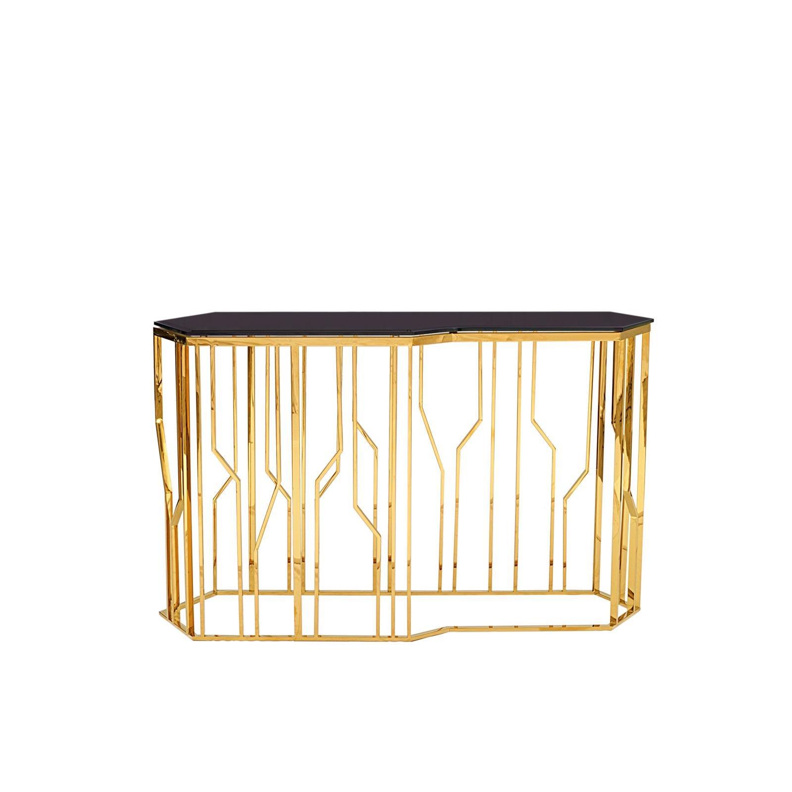 Lorensia Titanium Gold Glass Console