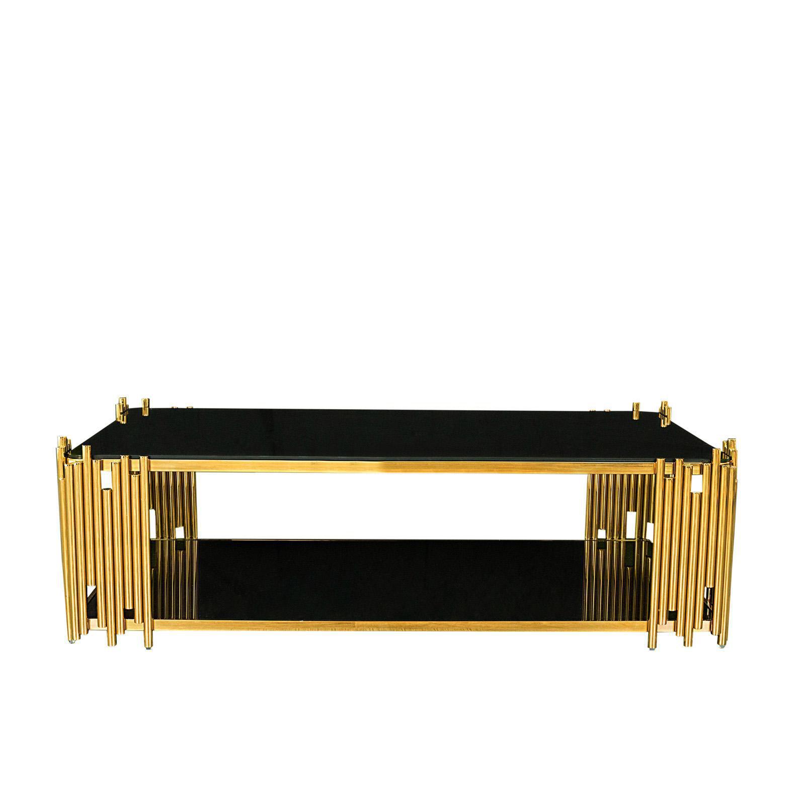 Mauris Rectangular Titanium Gold Glass Coffee Table