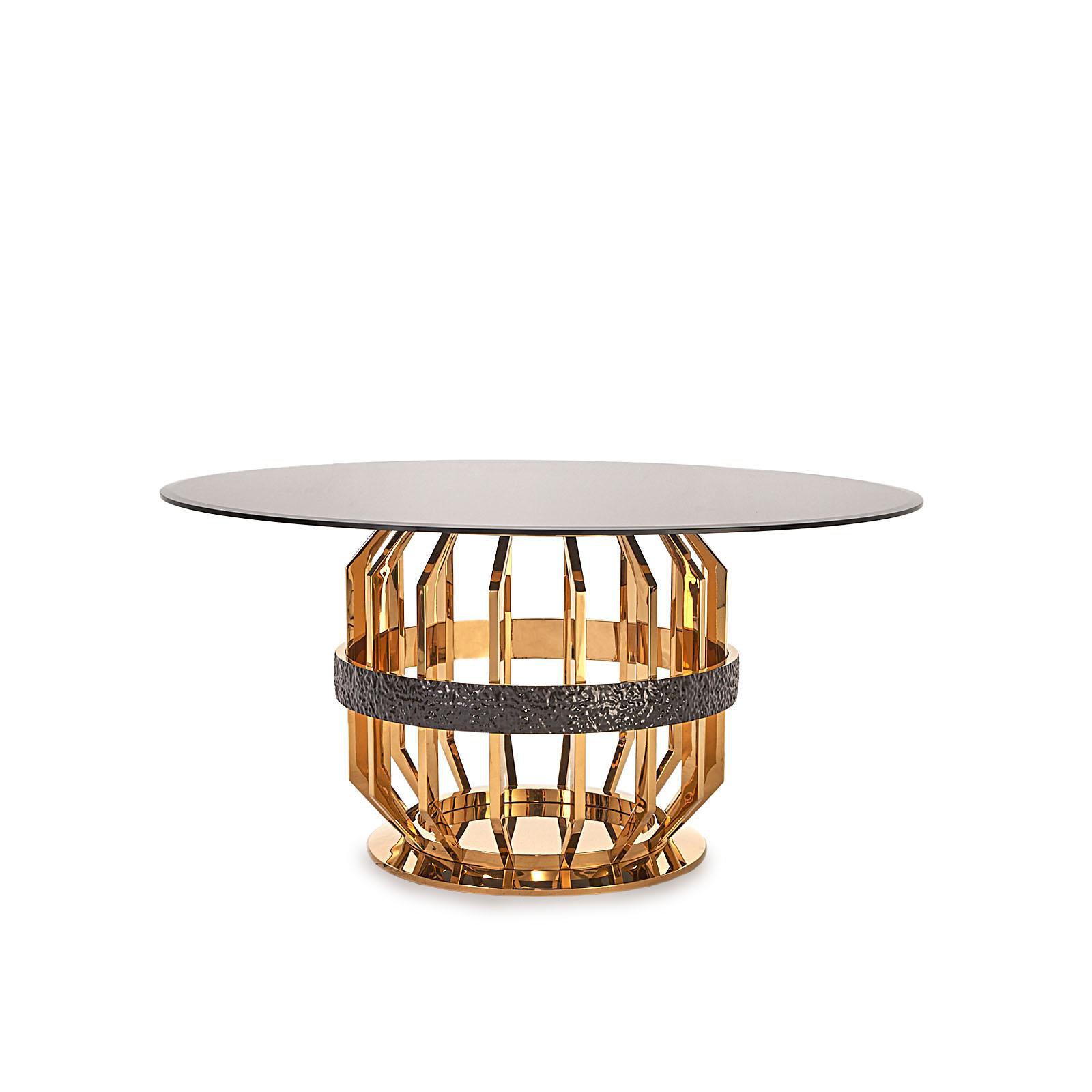 milano round gold glass dining table