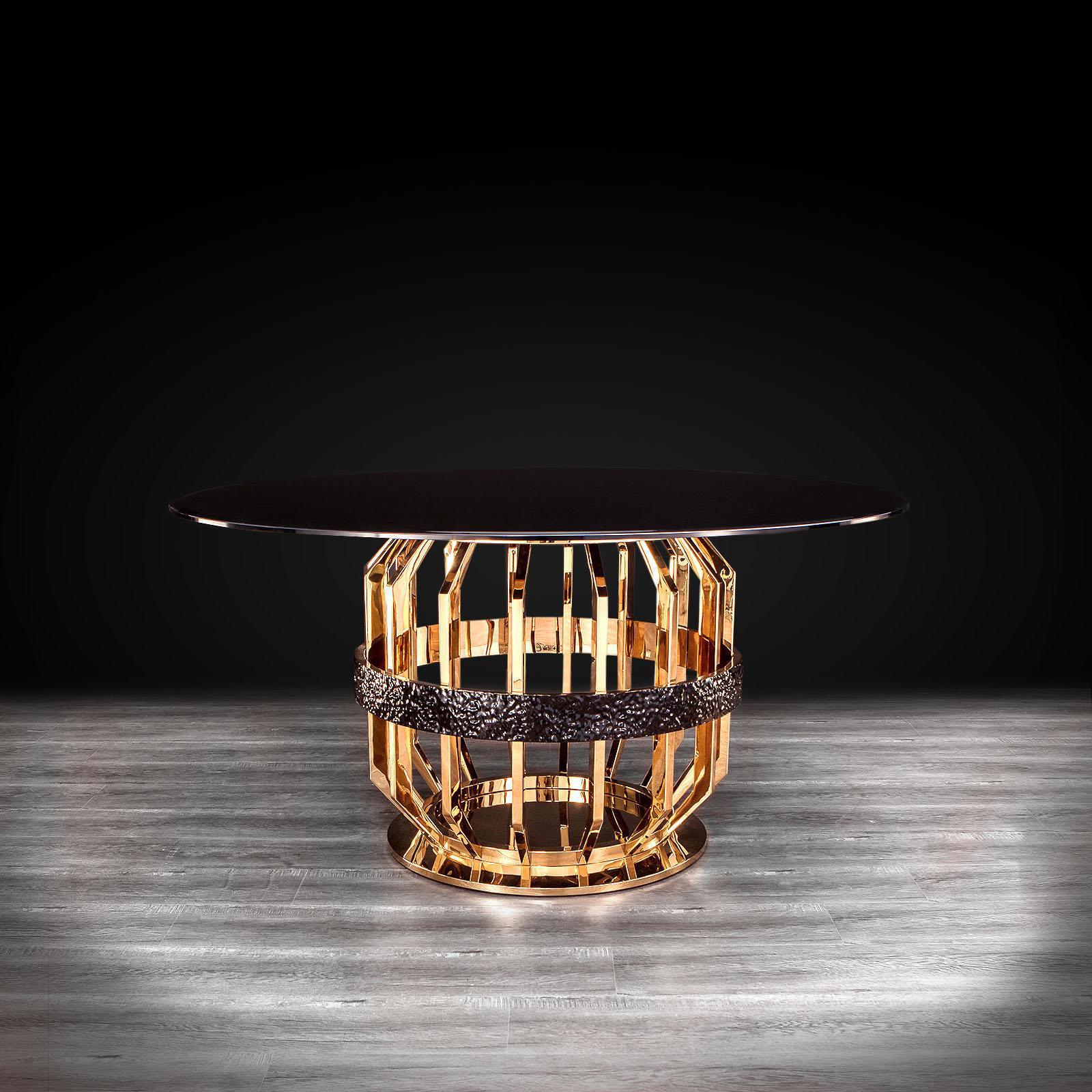 milano round gold glass modern dining table