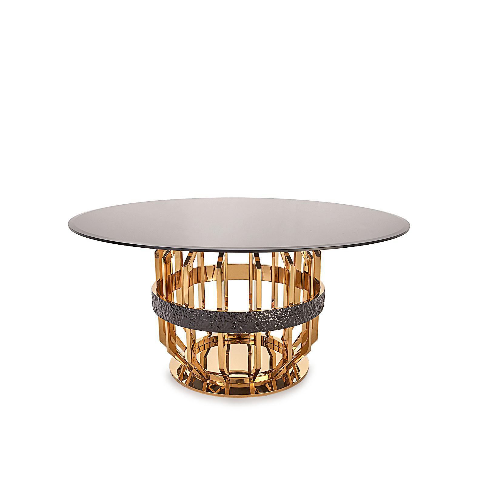 milano round gold glass stylish 7 dining table