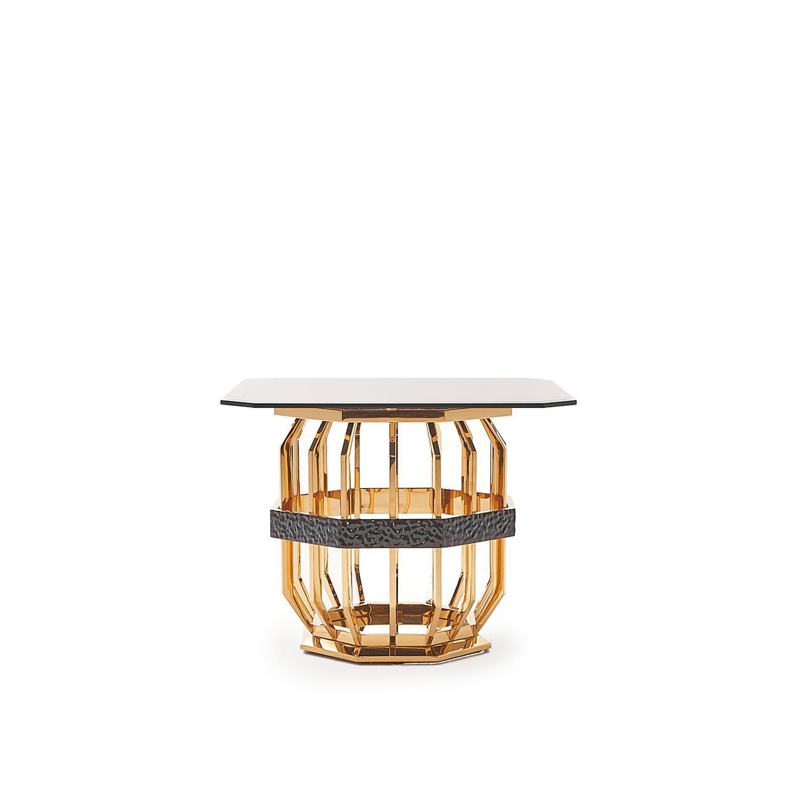 milano square gold glass end table