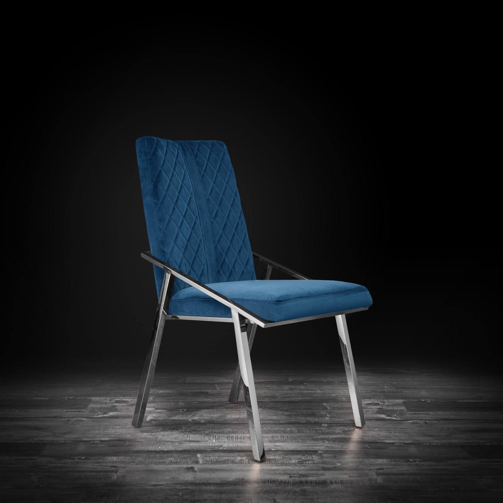 nolan silver dark blue modern dining chair