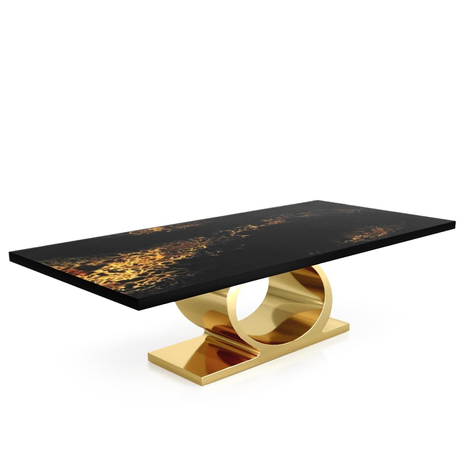 Onyx Titanium Gold Black Art Top Large Dining Table