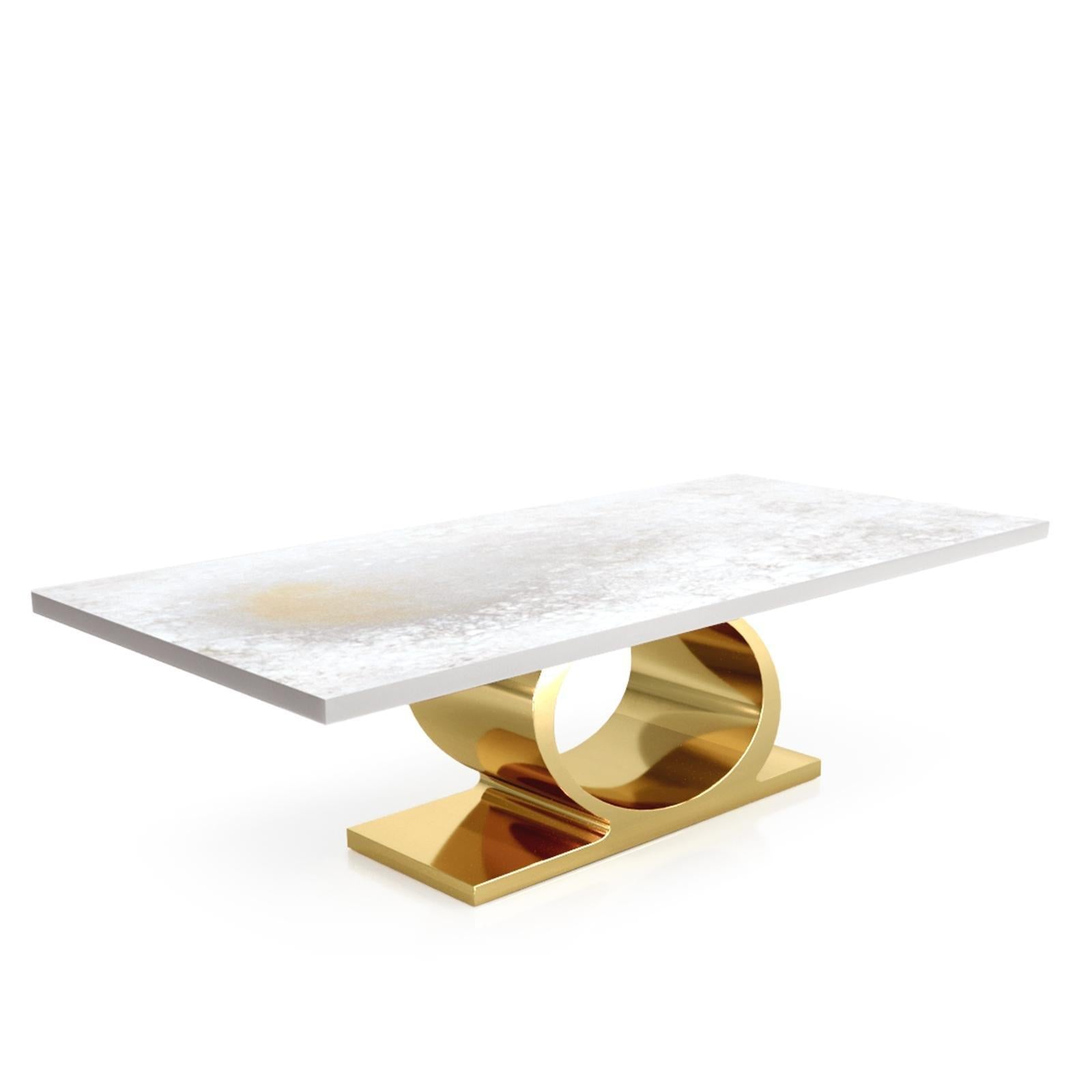 Onyx Titanium Gold White Art Top Large Dining Table