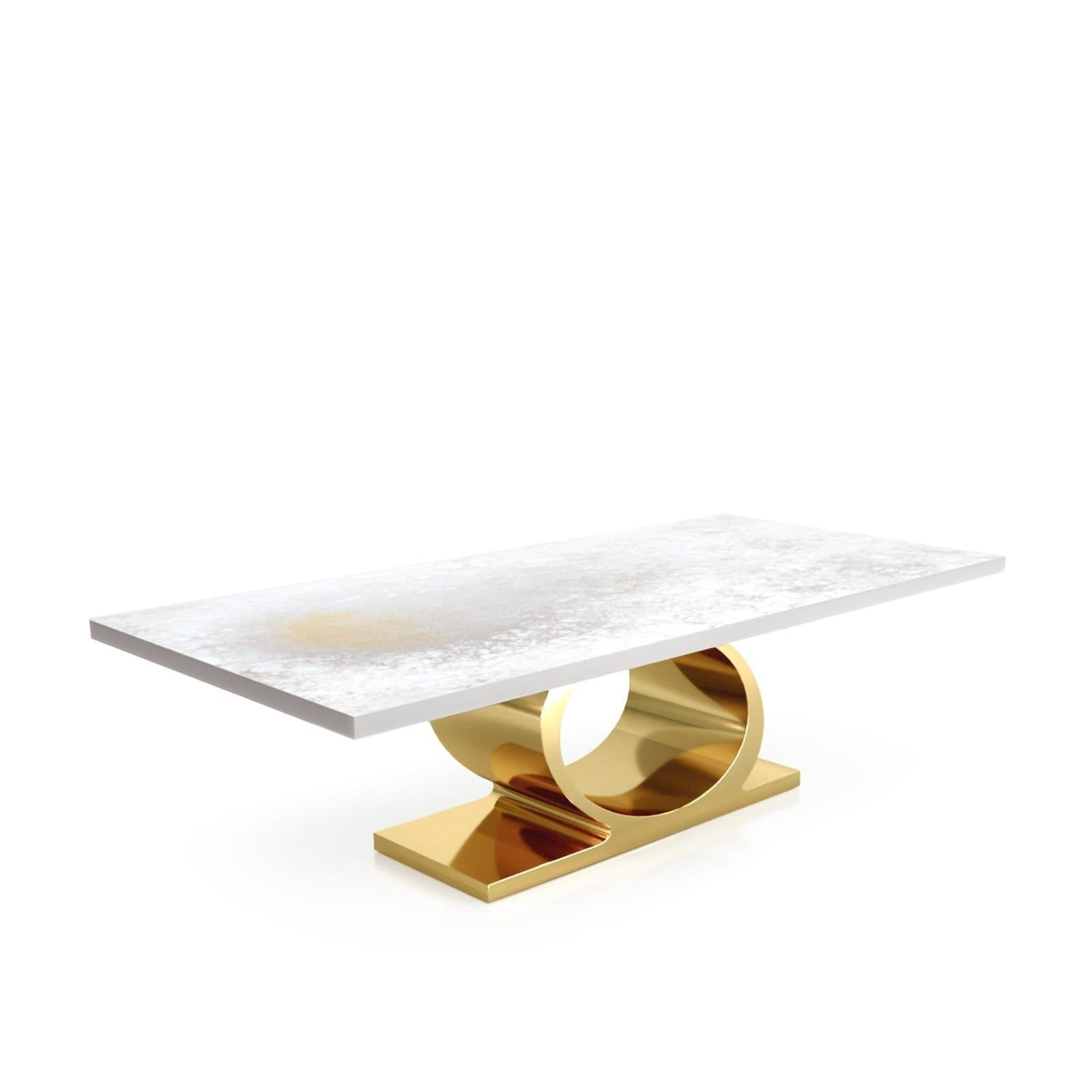 Onyx Titanium Gold White Art Top Small Dining Table