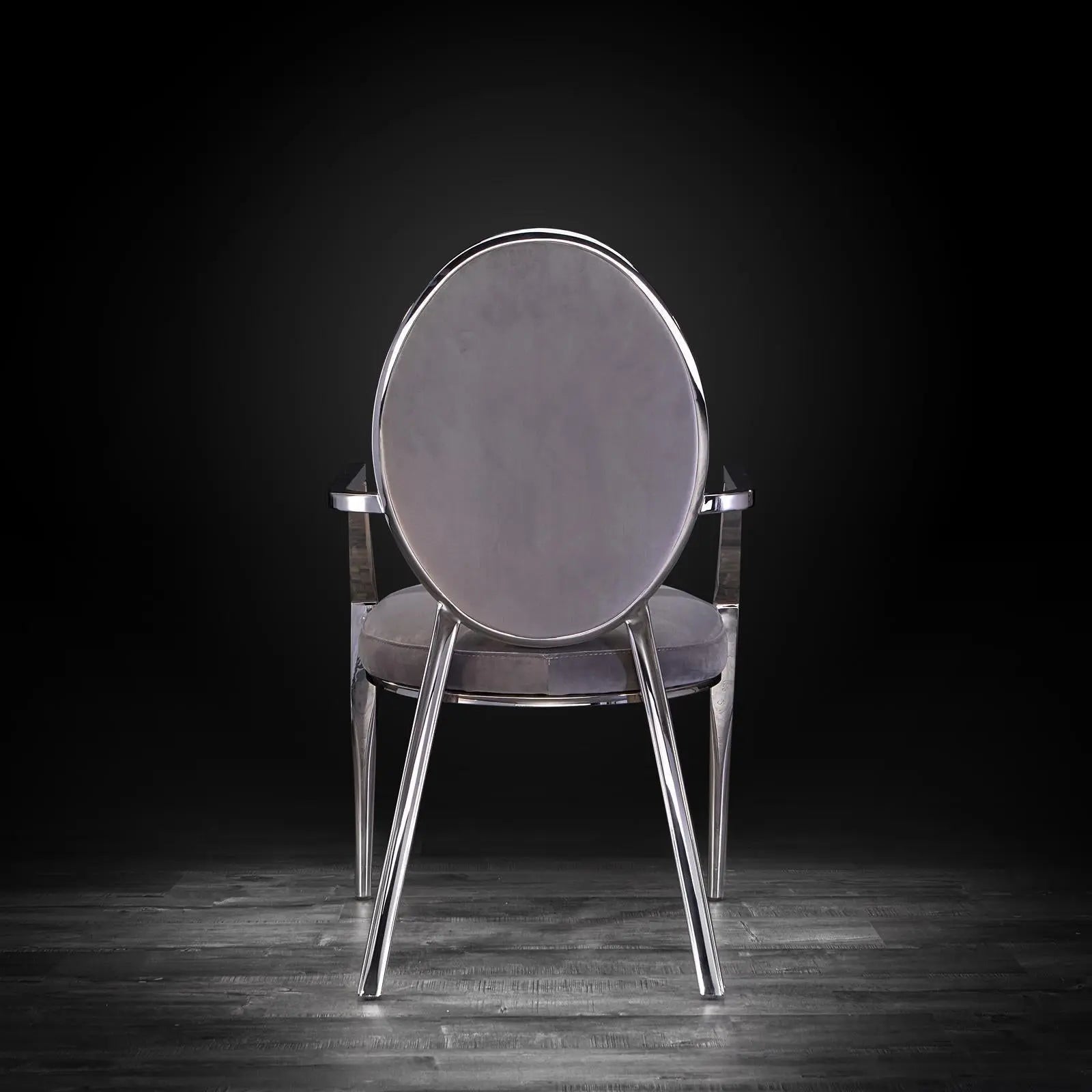 regina silver arm gray velvet luxury dining chair