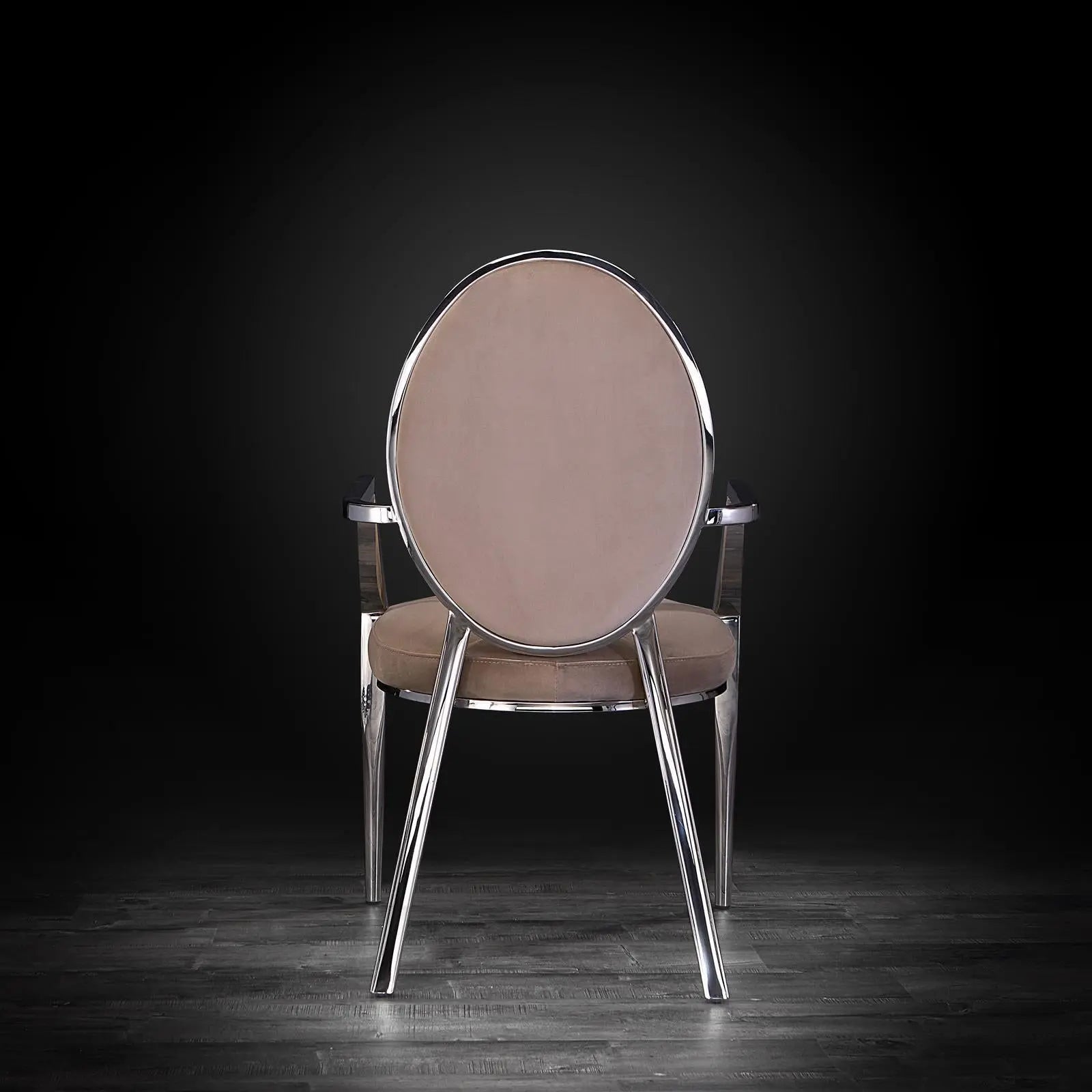 regina silver arm taupe luxury dining chair