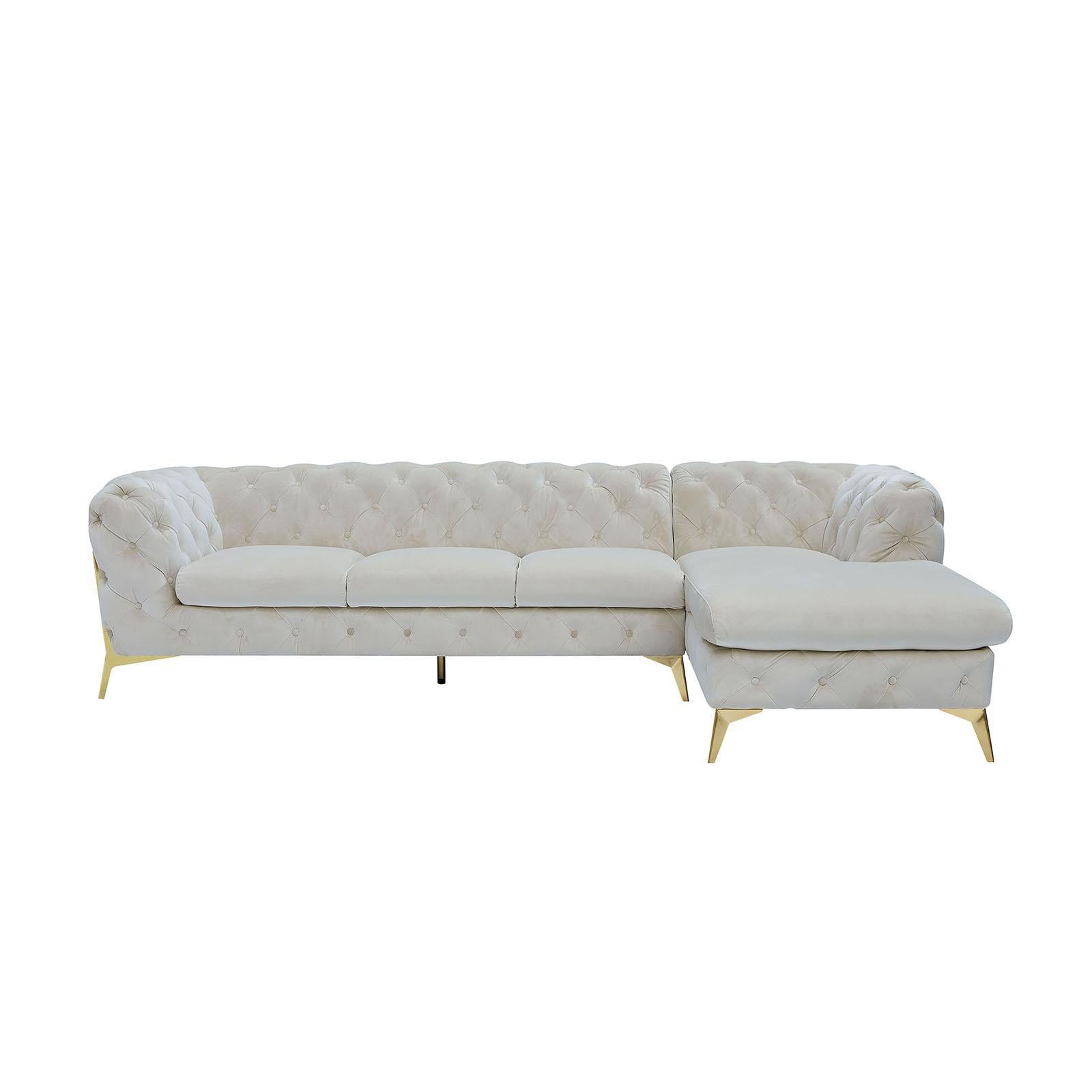 Regina Beige Laf Sofa chaise Sectional With Gold Base